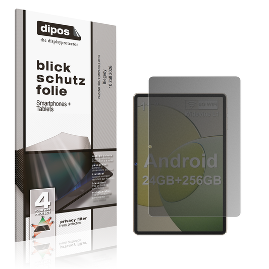 Blickschutzfolie von dipos passend für Biegedy 10 Zoll 2026, präziser Zuschnitt und blasenfrei montiert