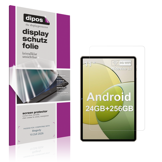 Klare Displayschutzfolie von dipos passend für Biegedy 10 Zoll 2026, präziser Zuschnitt und blasenfrei montiert