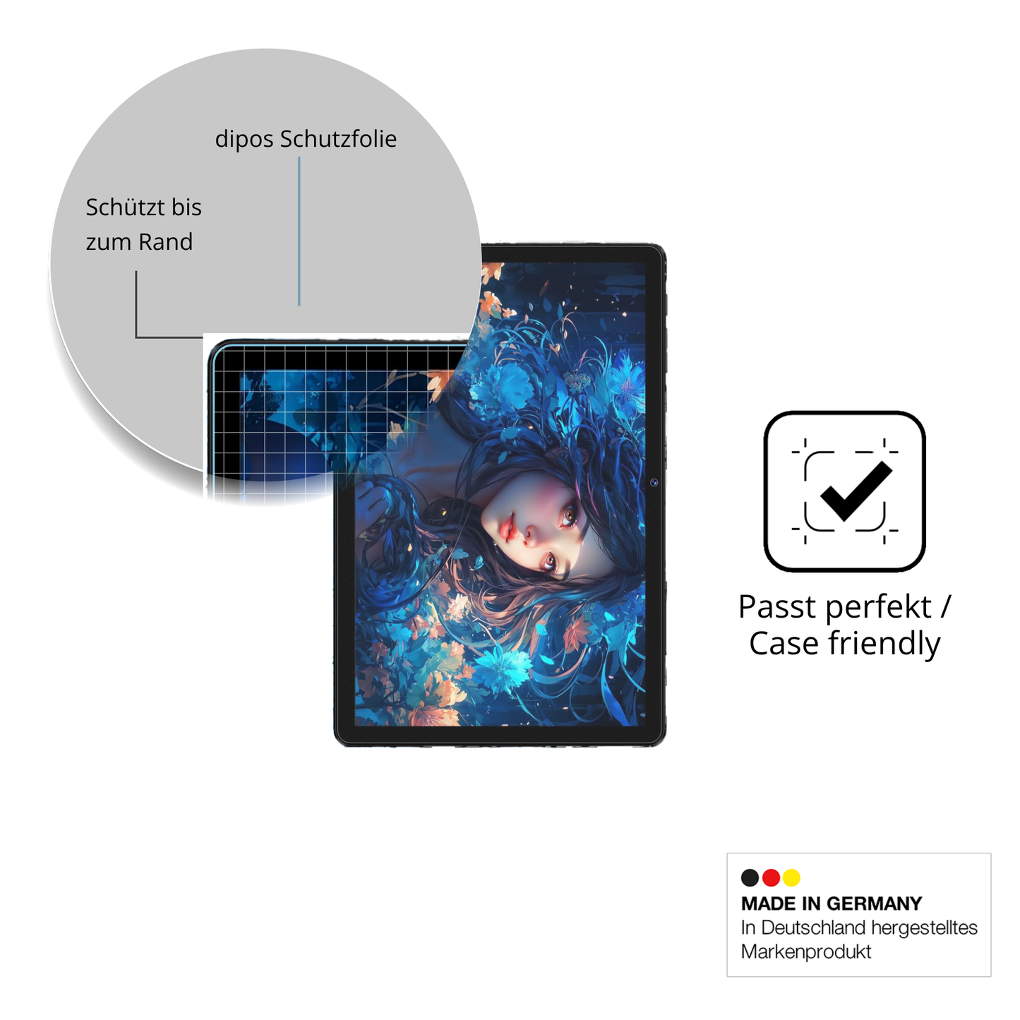 Schutzglasfolie mit optimaler Passform, zur Verwendung mit Hüllen geeignet