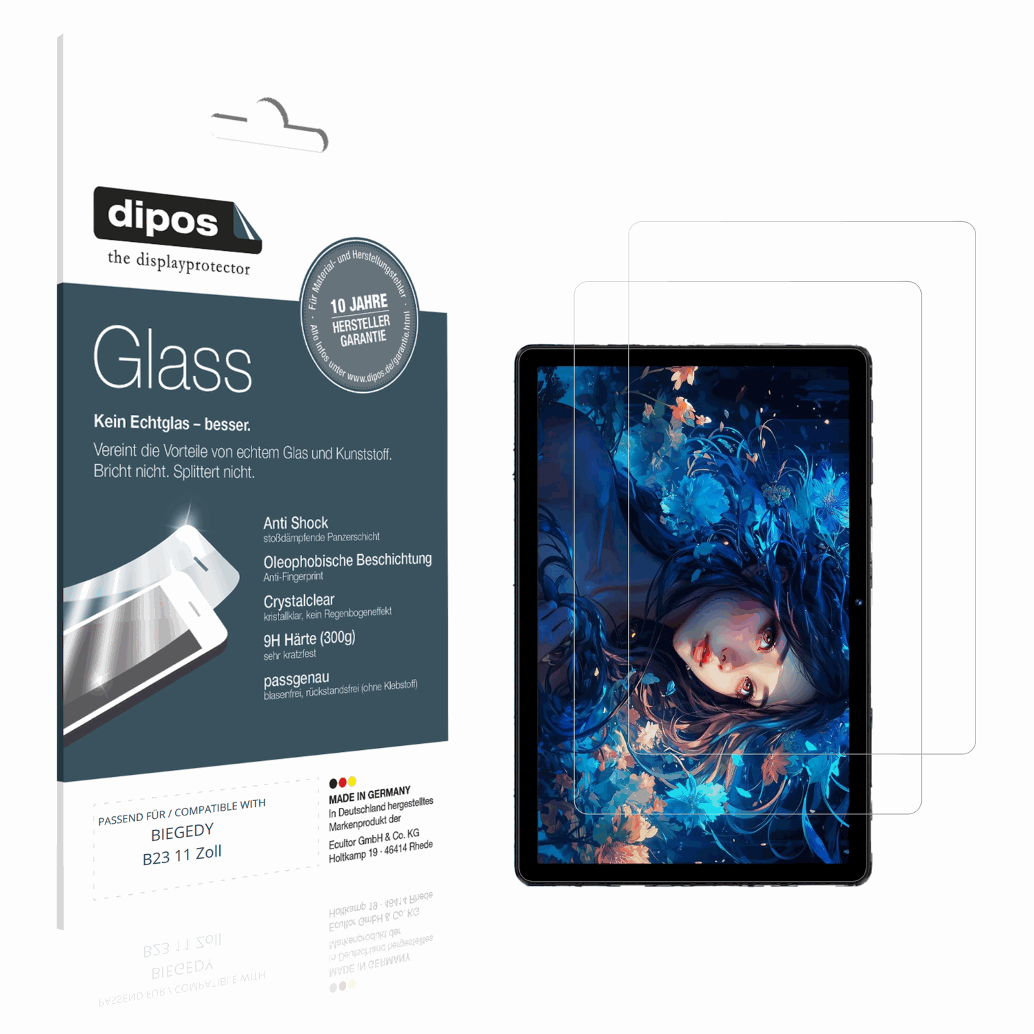 Klare Displayschutzfolie von dipos passend für BIEGEDY B23 11 Zoll, 9H kratzfest und blasenfrei montiert