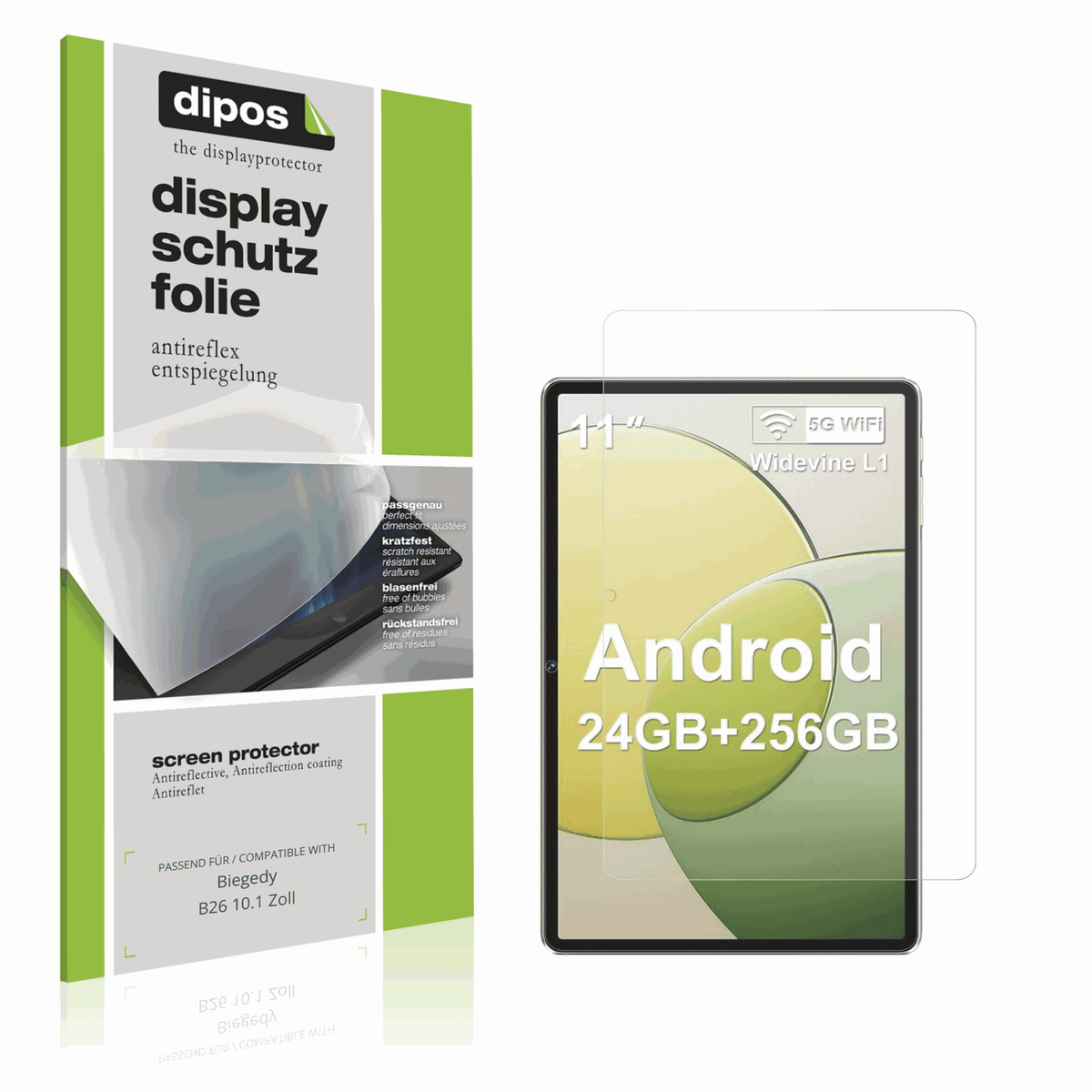 Matte Displayschutzfolie von dipos passend für Biegedy B26 10.1 Zoll, präziser Zuschnitt und blasenfrei montiert
