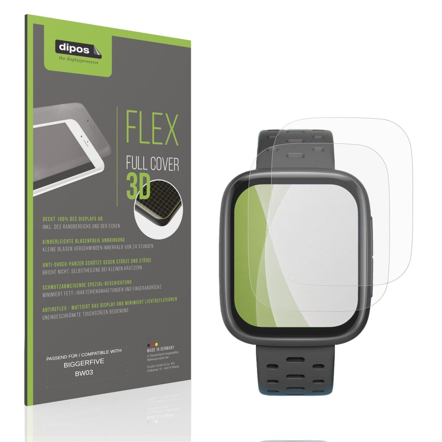 Matte Displayschutzfolie von dipos passend für BIGGERFIVE BW03, 100% Displayabdeckung und blasenfreie Montage