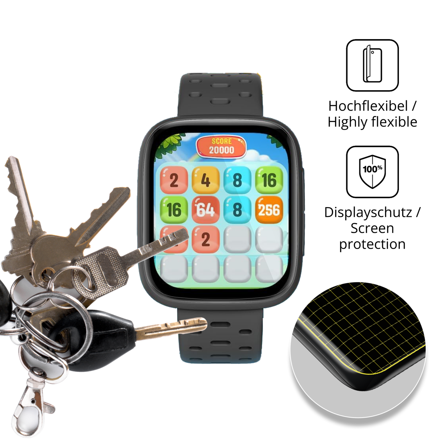 dipos Displayschutz für BIGGERFIVE BW03 Smartwatch 1.8 Zoll, transparente Oberfläche, geringe Dicke und perfekte Passform