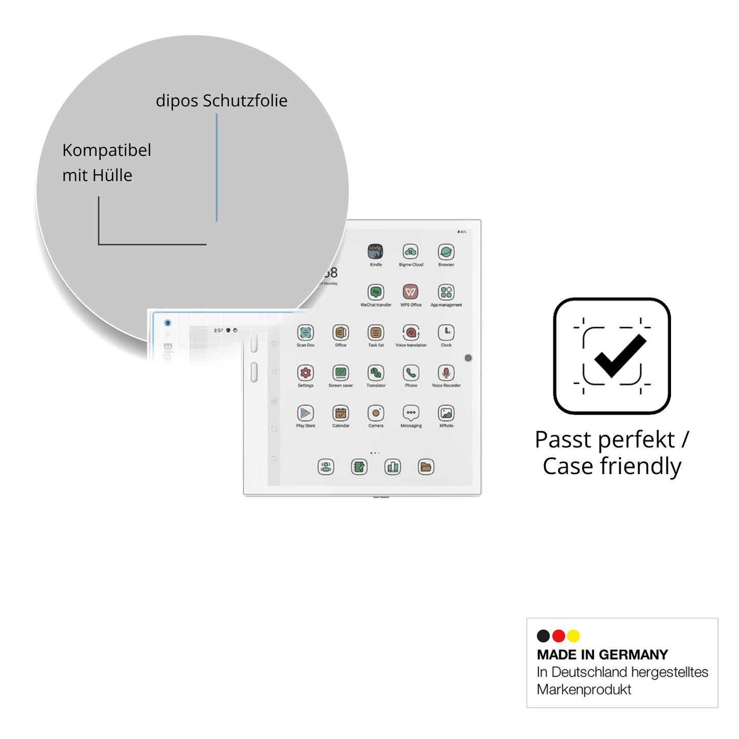 Schutzfolie mit optimaler Passform, zur Verwendung mit Hüllen geeignet