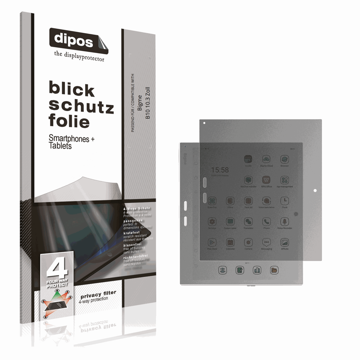 Blickschutzfolie von dipos passend für Bigme B10 10.3 Zoll, präziser Zuschnitt und blasenfrei montiert