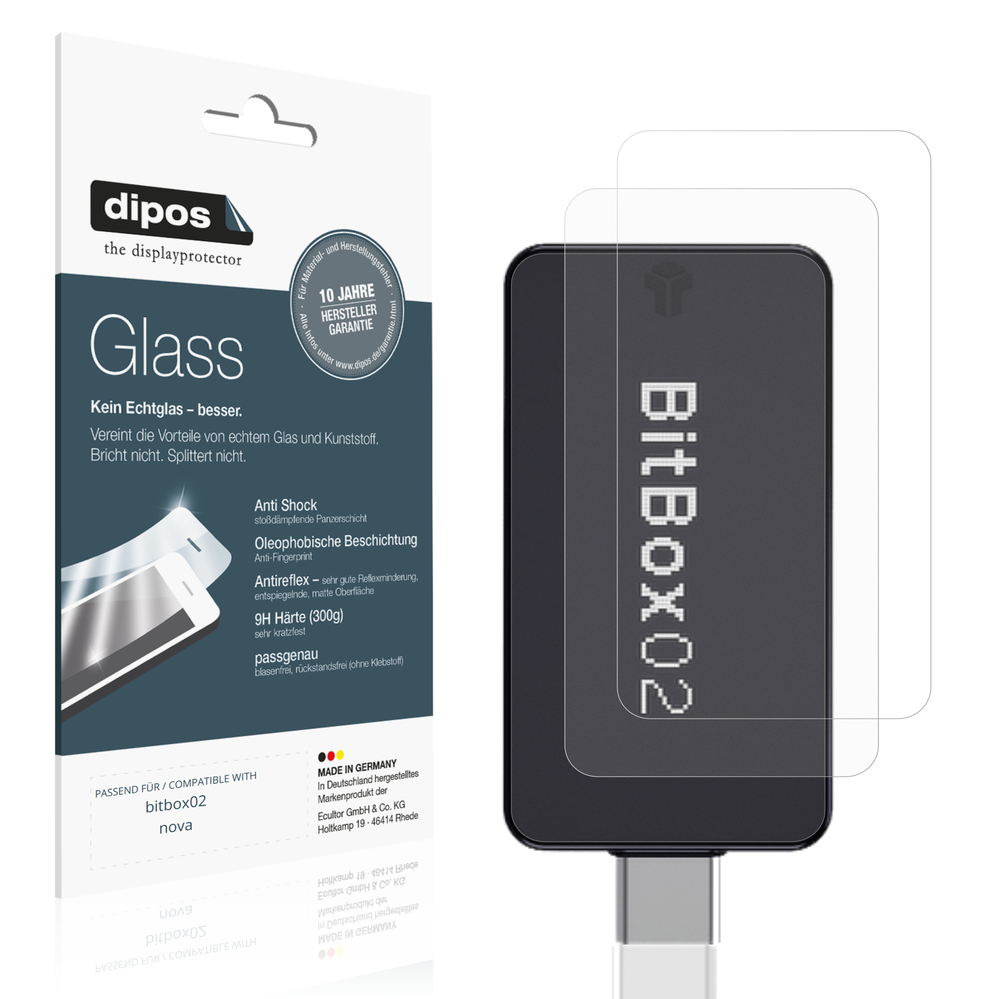 Matte Displayschutzfolie von dipos passend für bitbox02 nova, 9H kratzfest und blasenfrei montiert