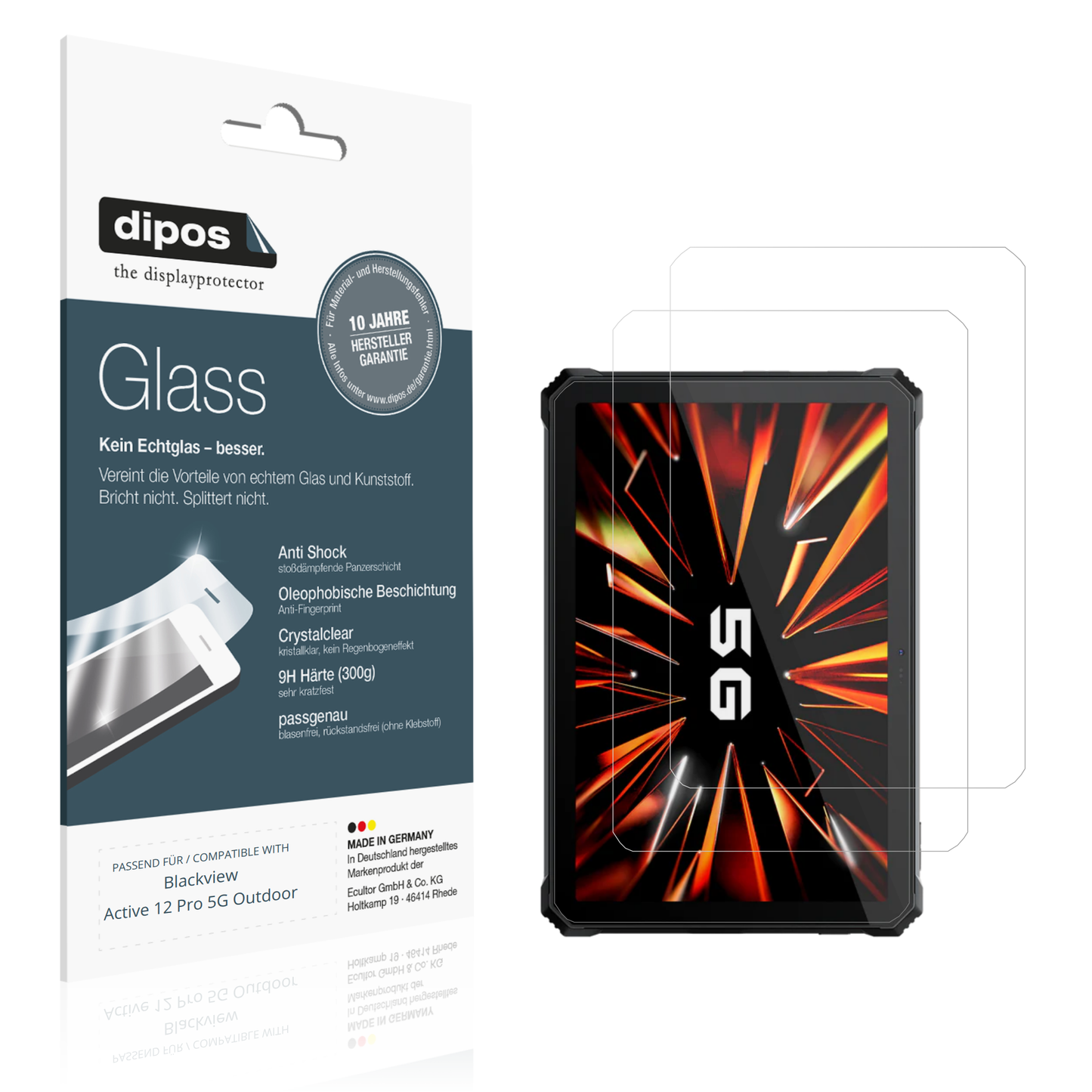 Klare Displayschutzfolie von dipos passend für blackviewactive 12 pro 5g outdoor, 9H kratzfest und blasenfrei montiert