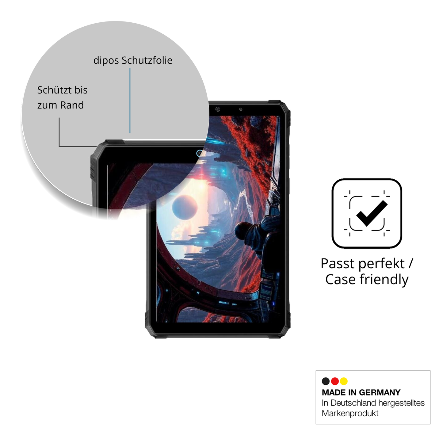 Schutzglasfolie mit optimaler Passform, zur Verwendung mit Hüllen geeignet