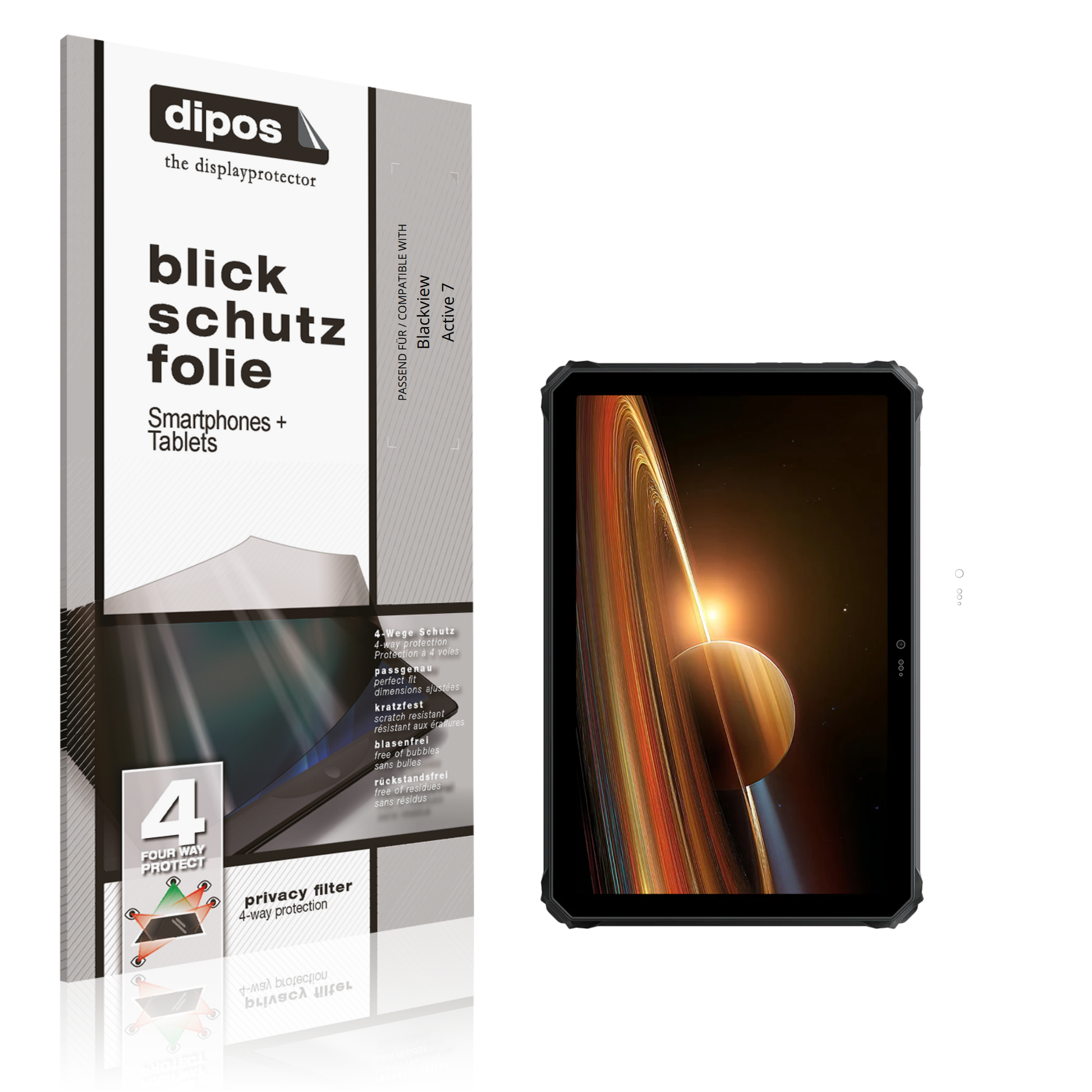 Blickschutzfolie von dipos passend für Blackview Active 7, präziser Zuschnitt und blasenfrei montiert