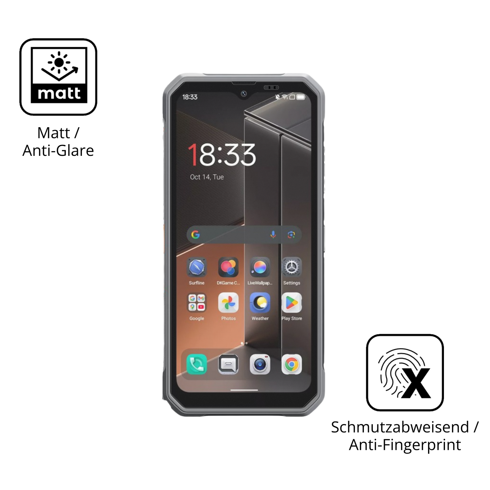 Dünne und entspiegelnde Folie passend zugeschnitten für Blackview Fort 100