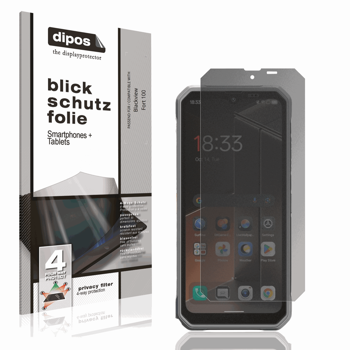 Blickschutzfolie von dipos passend für Blackview Fort 100, präziser Zuschnitt und blasenfrei montiert