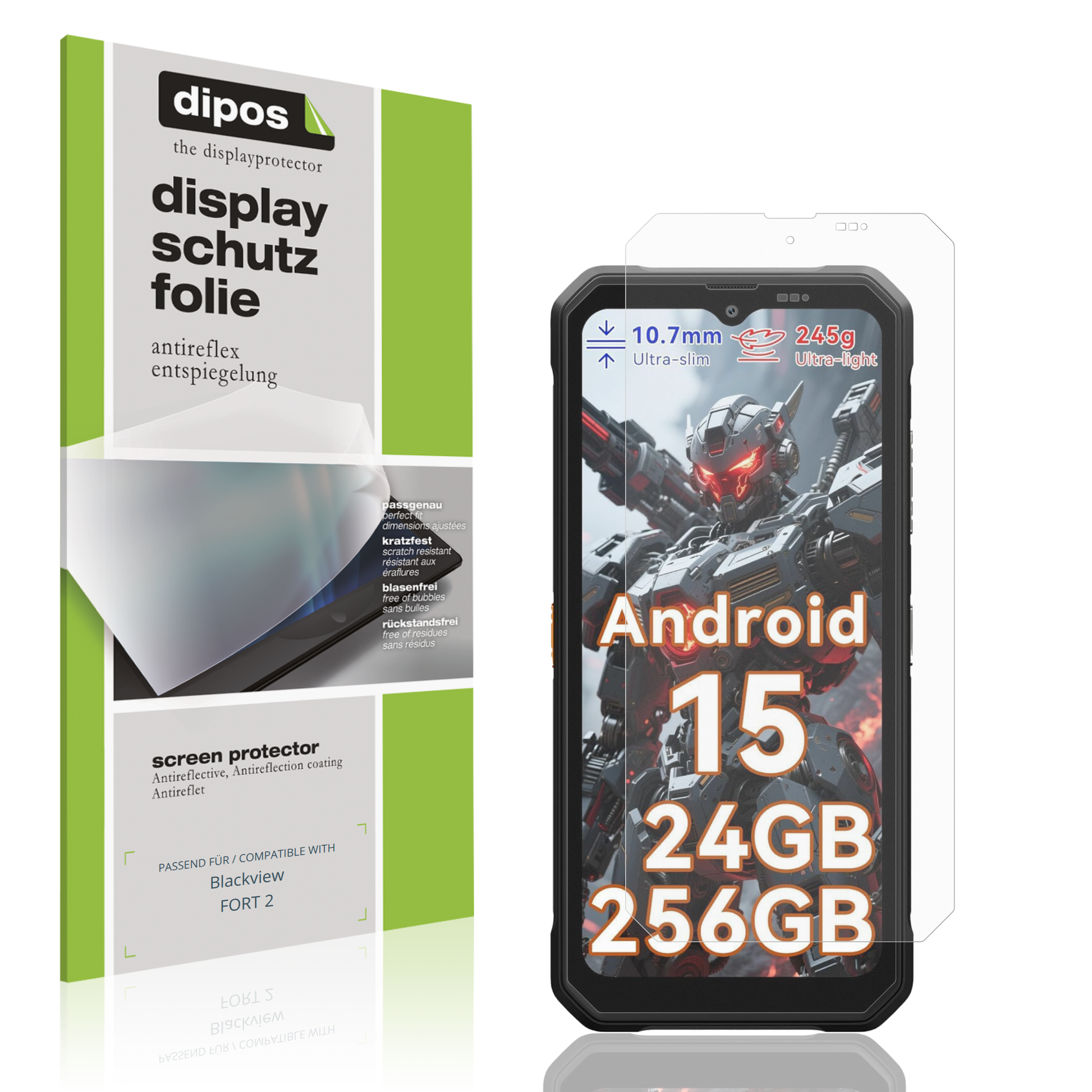 Matte Displayschutzfolie von dipos passend für Blackview FORT 2, präziser Zuschnitt und blasenfrei montiert