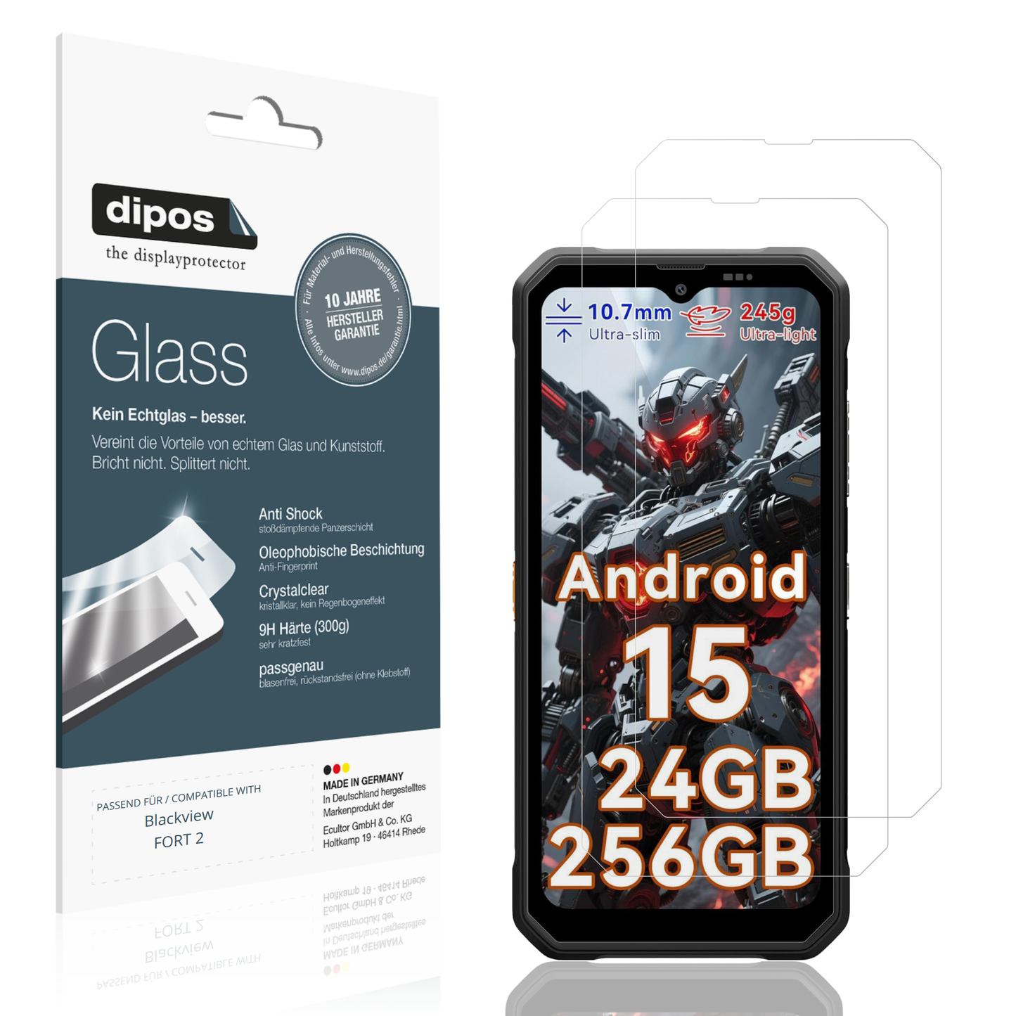 Klare Displayschutzfolie von dipos passend für Blackview FORT 2, 9H kratzfest und blasenfrei montiert