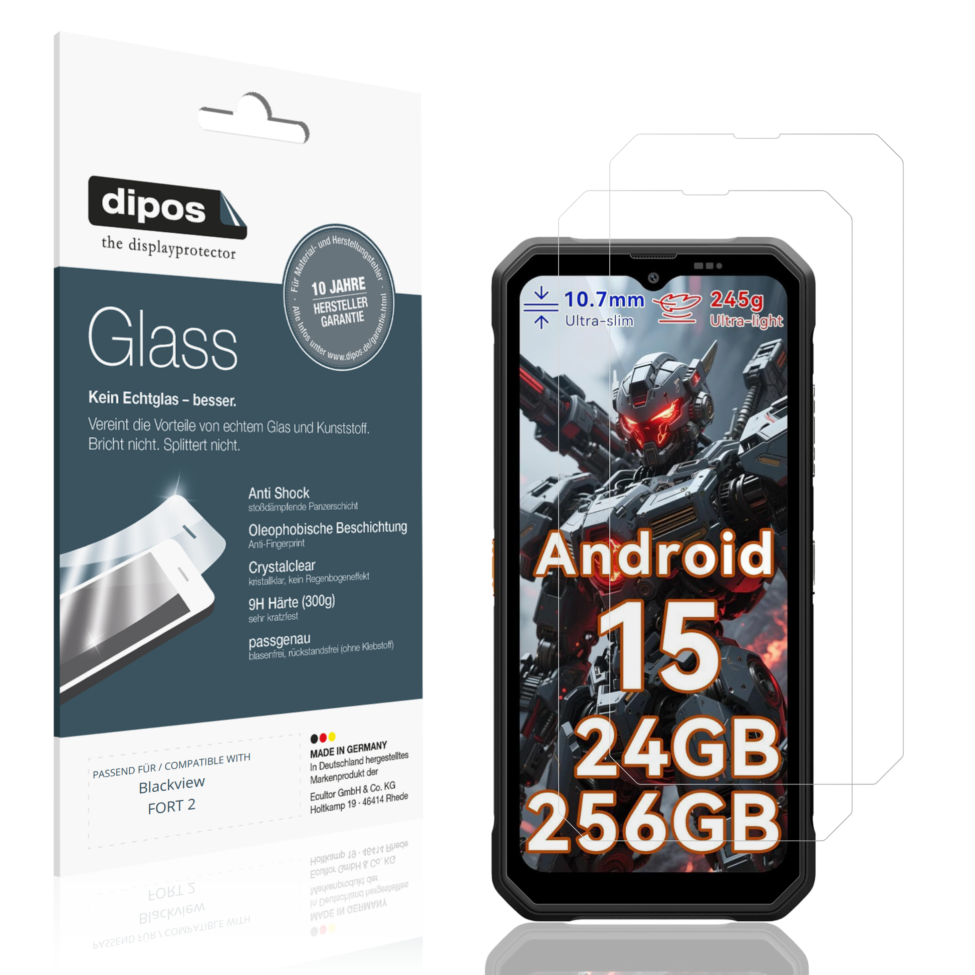 Klare Displayschutzfolie von dipos passend für Blackview FORT 2, 9H kratzfest und blasenfrei montiert