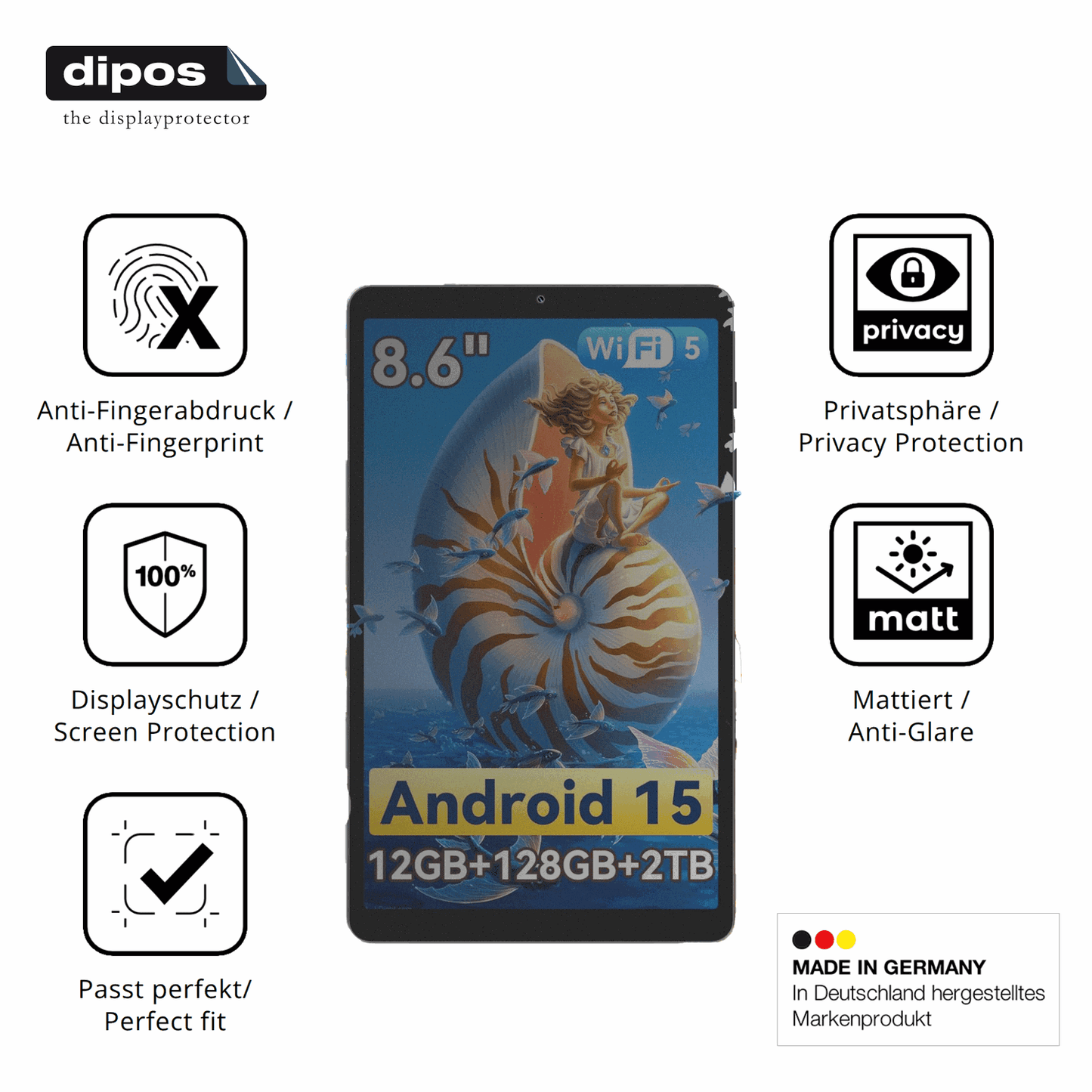 Privatsphäre-Schutz durch Sichtschutz-Folie passend zugeschnitten für Blackview Link2 8 Zoll