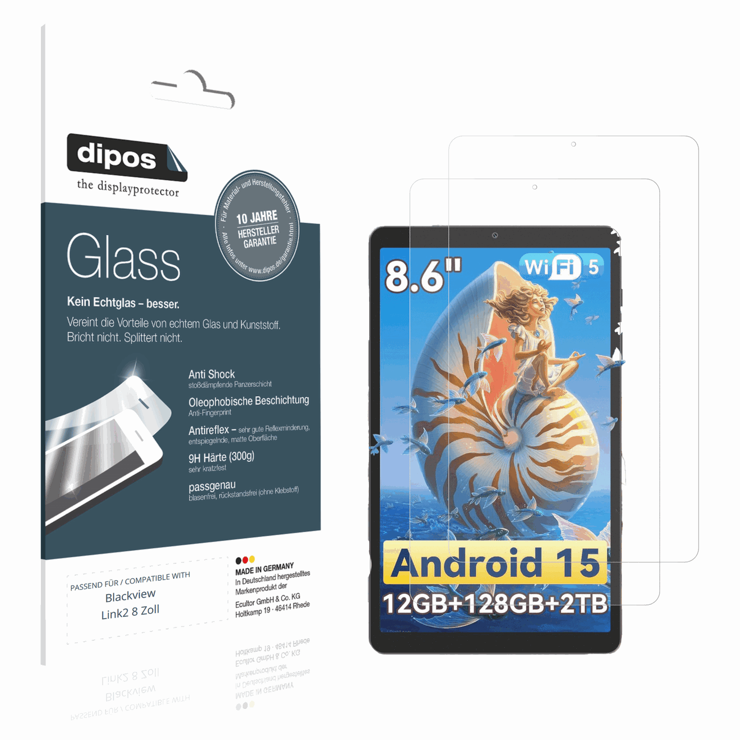Matte Displayschutzfolie von dipos passend für Blackview Link2 8 Zoll, 9H kratzfest und blasenfrei montiert