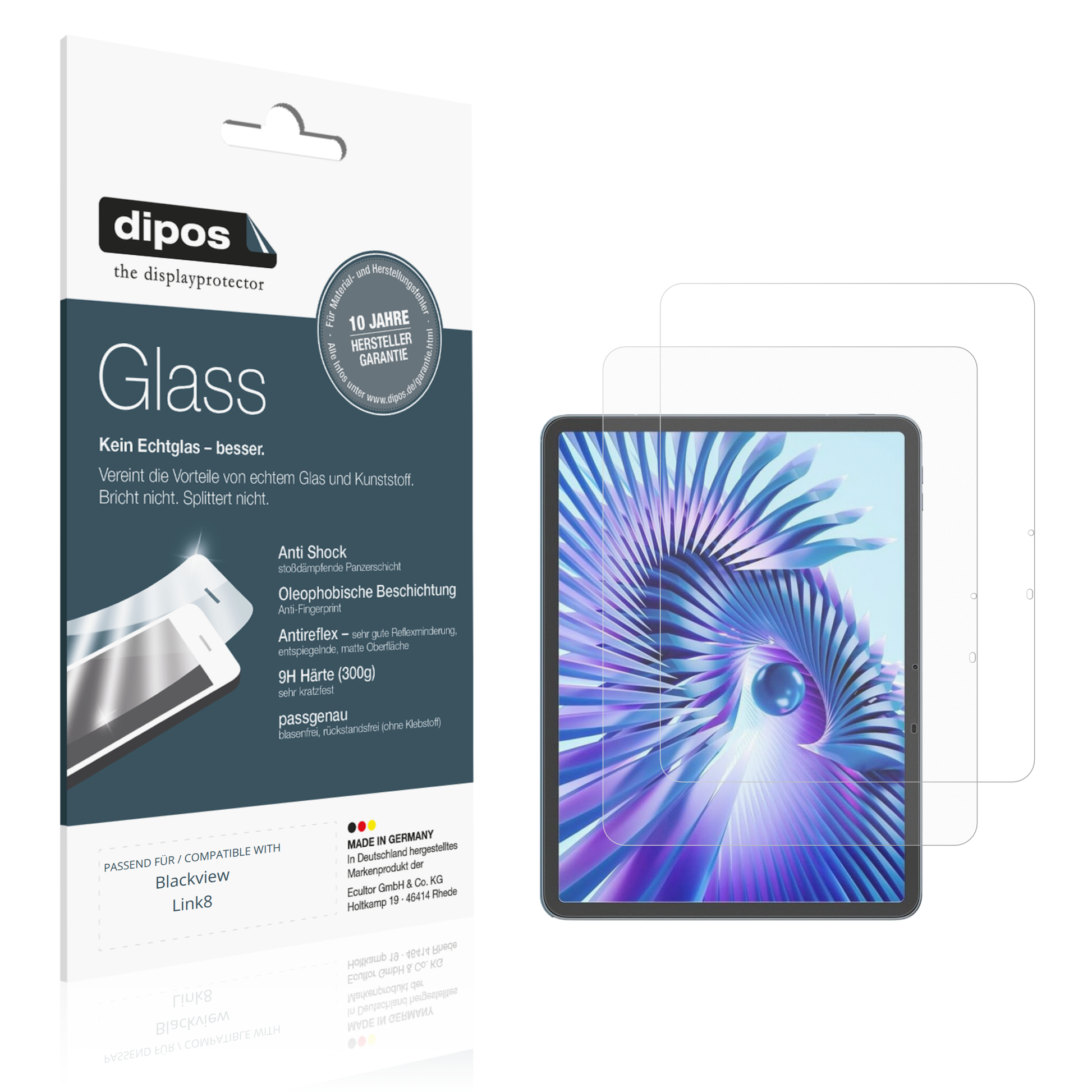 Matte Displayschutzfolie von dipos passend für Blackview Link8, 9H kratzfest und blasenfrei montiert