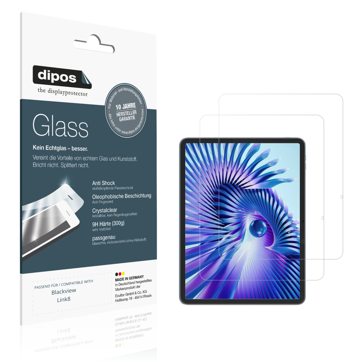 Klare Displayschutzfolie von dipos passend für Blackview Link8, 9H kratzfest und blasenfrei montiert