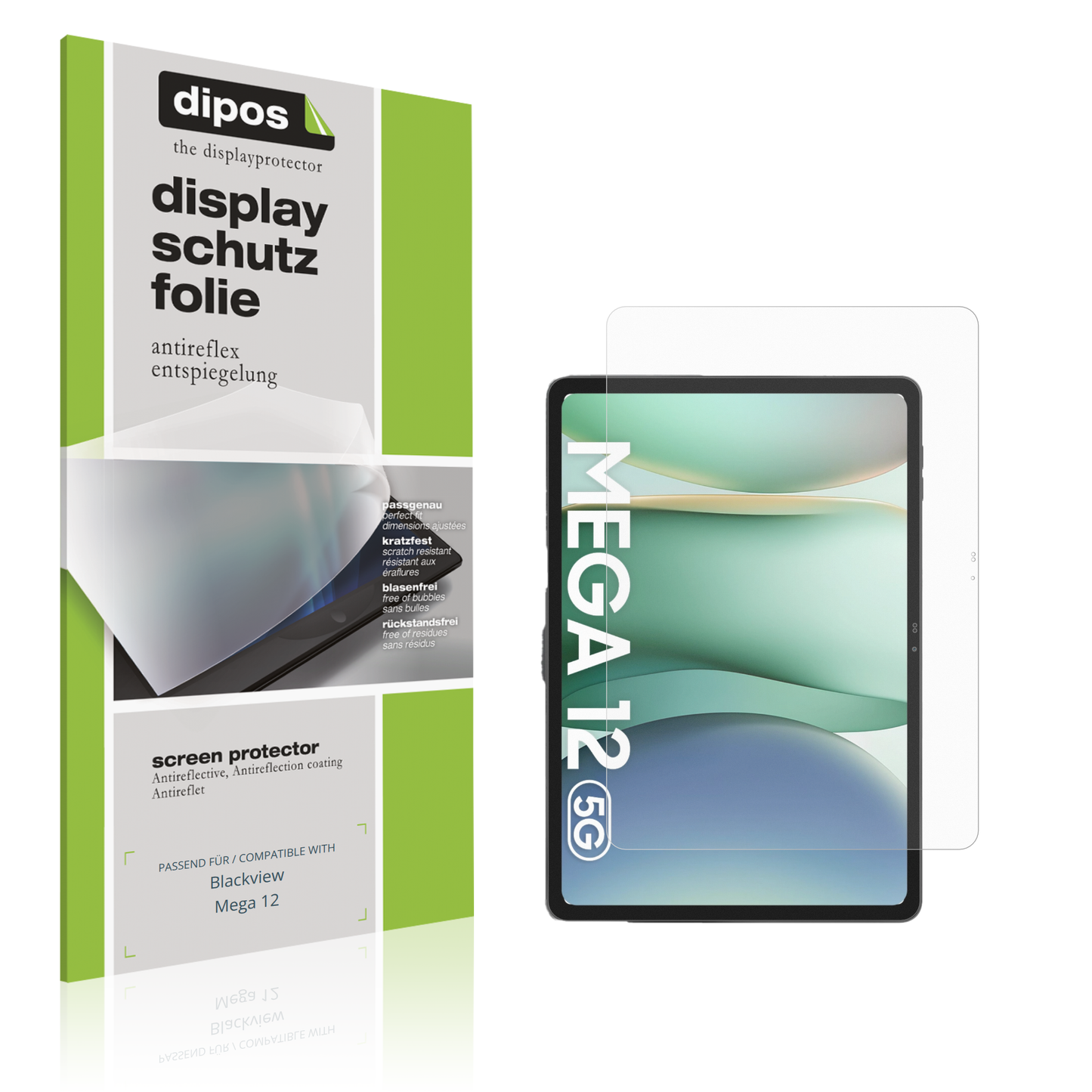 Matte Displayschutzfolie von dipos passend für Blackview Mega 12, präziser Zuschnitt und blasenfrei montiert