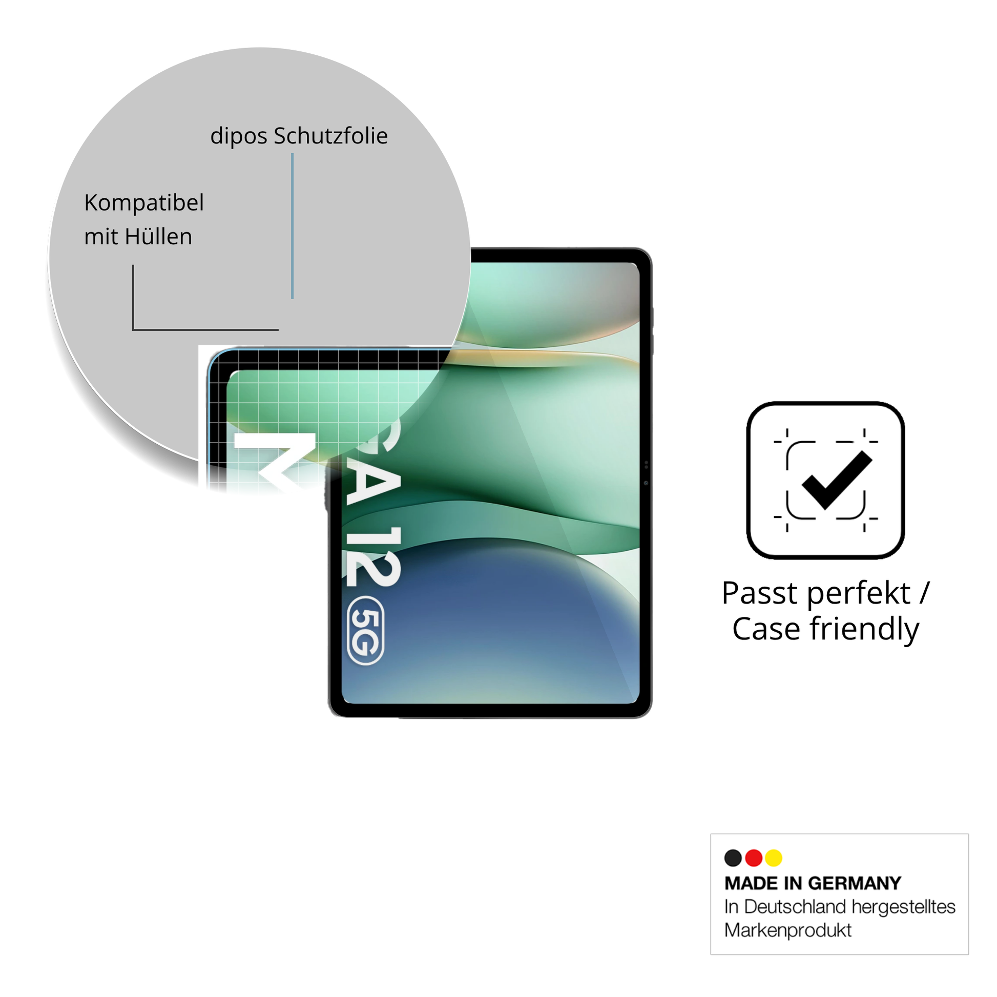Schutzfolie mit optimaler Passform, zur Verwendung mit Hüllen geeignet