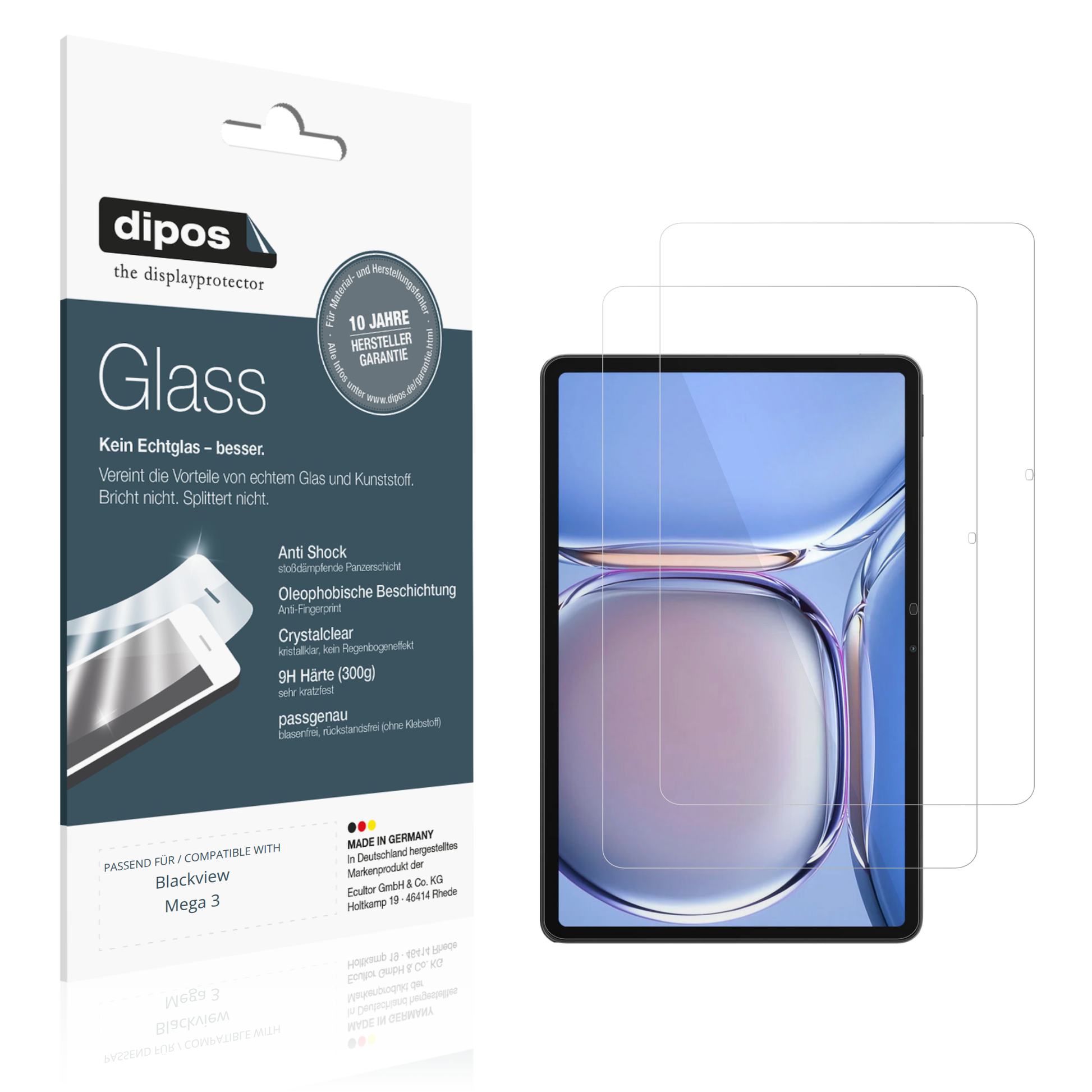 Klare Displayschutzfolie von dipos passend für Blackview Mega 3, 9H kratzfest und blasenfrei montiert