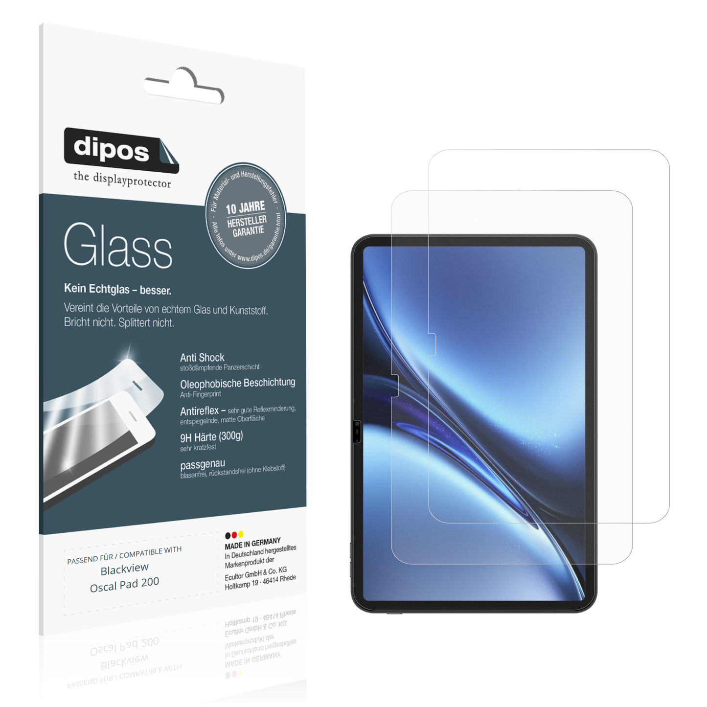 Matte Displayschutzfolie von dipos passend für Blackview Oscal Pad 200, 9H kratzfest und blasenfrei montiert