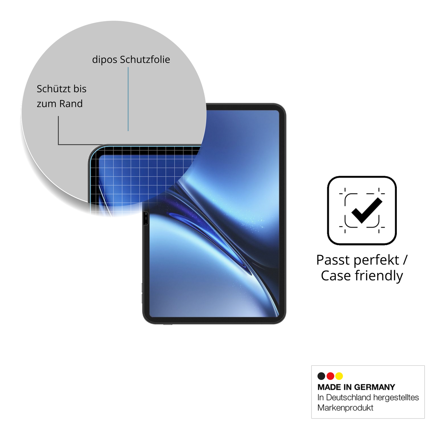 Schutzglasfolie mit optimaler Passform, zur Verwendung mit Hüllen geeignet