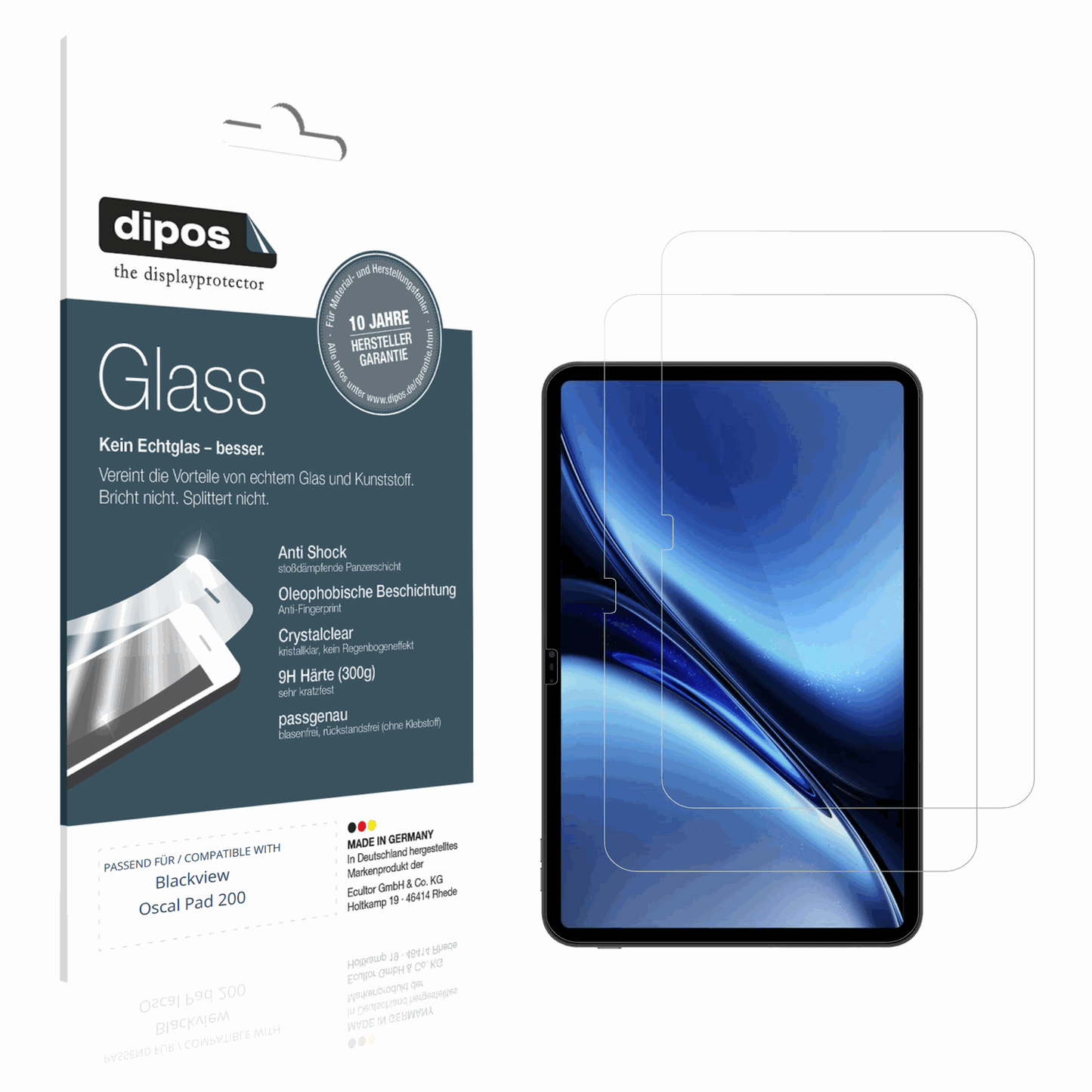 Klare Displayschutzfolie von dipos passend für Blackview Oscal Pad 200, 9H kratzfest und blasenfrei montiert