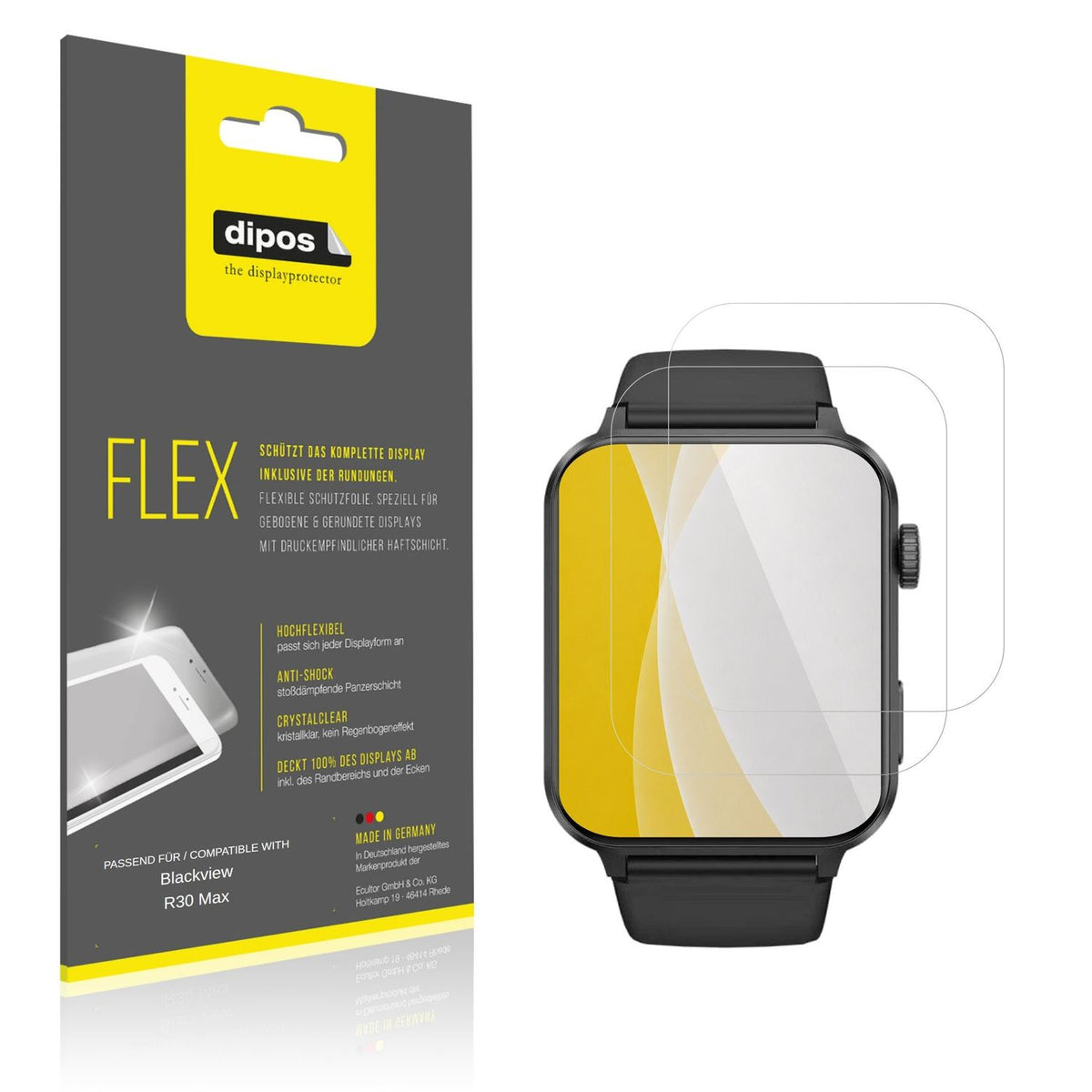 Klare Displayschutzfolie von dipos passend für Blackview R30 Max, 100% Displayabdeckung und blasenfreie Montage