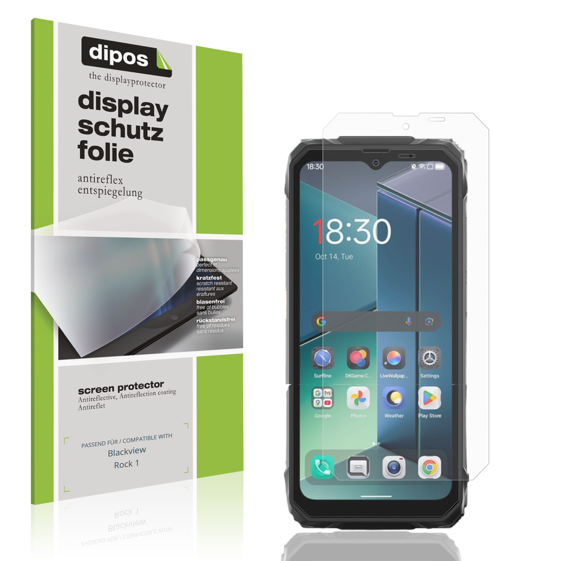 Matte Displayschutzfolie von dipos passend für Blackview Rock 1, präziser Zuschnitt und blasenfrei montiert
