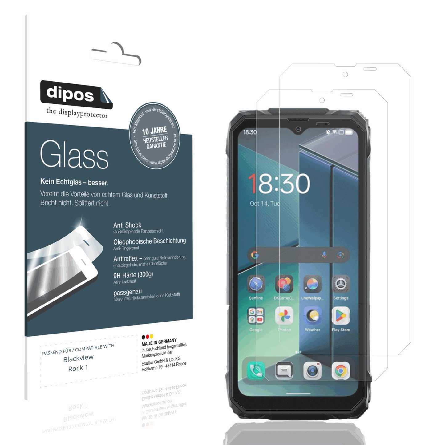 Matte Displayschutzfolie von dipos passend für Blackview Rock 1, 9H kratzfest und blasenfrei montiert