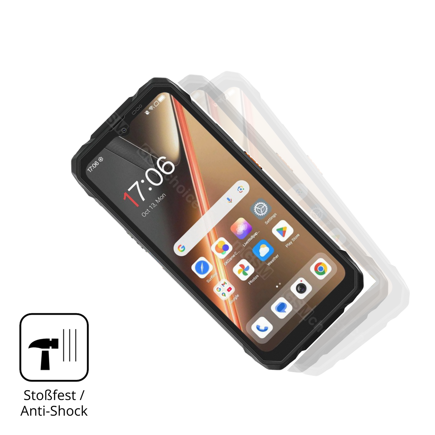 Schutz gegen Kratzer auf dem Blackview Rock 1 Pro Glas durch Schlüssel, Stöße gegen die Tischkante oder Stürze