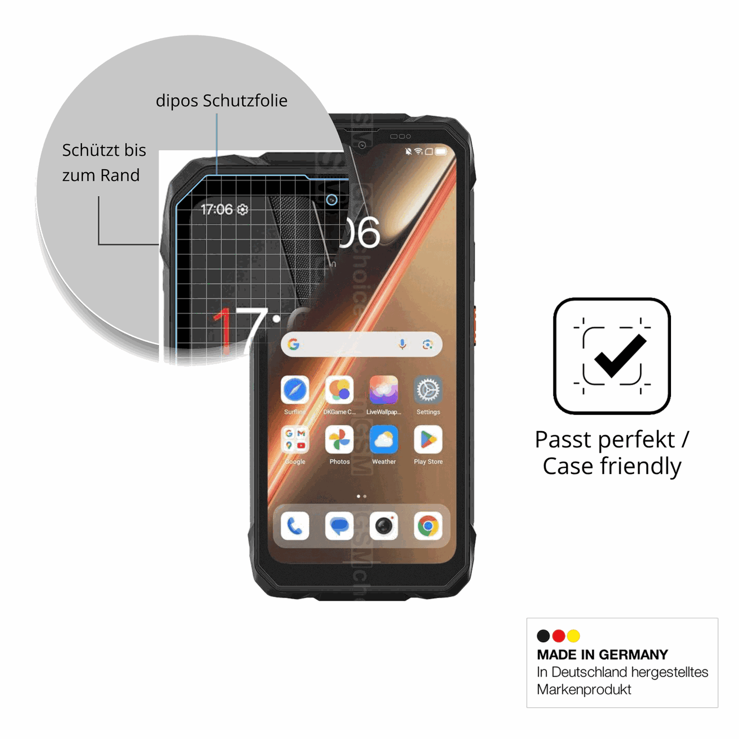 Schutzglasfolie mit optimaler Passform, zur Verwendung mit Hüllen geeignet