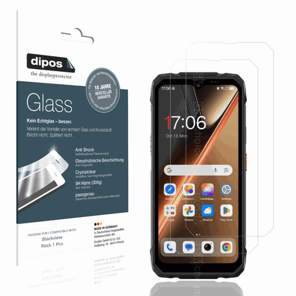 Klare Displayschutzfolie von dipos passend für Blackview Rock 1 Pro, 9H kratzfest und blasenfrei montiert