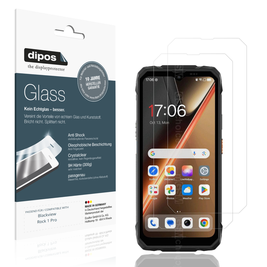 Klare Displayschutzfolie von dipos passend für Blackview Rock 1 Pro, 9H kratzfest und blasenfrei montiert