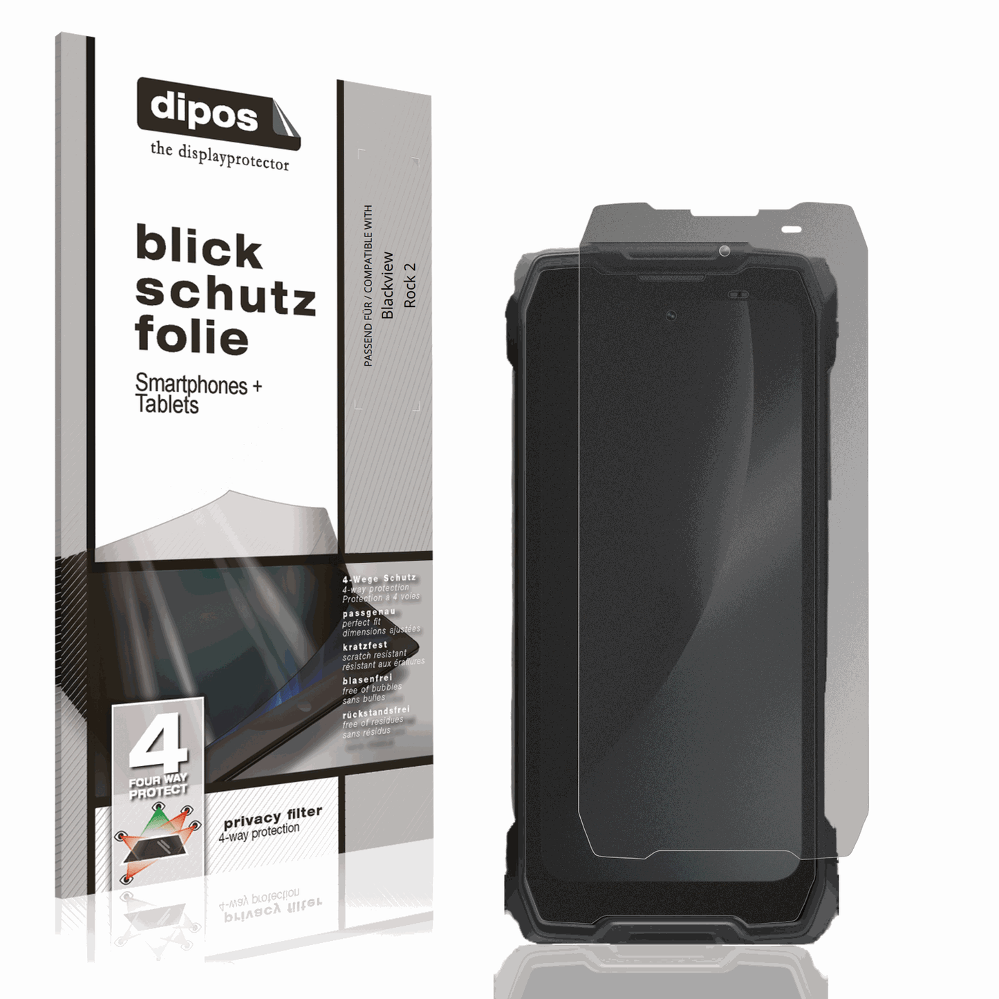 Blickschutzfolie von dipos passend für Blackview Rock 2, präziser Zuschnitt und blasenfrei montiert