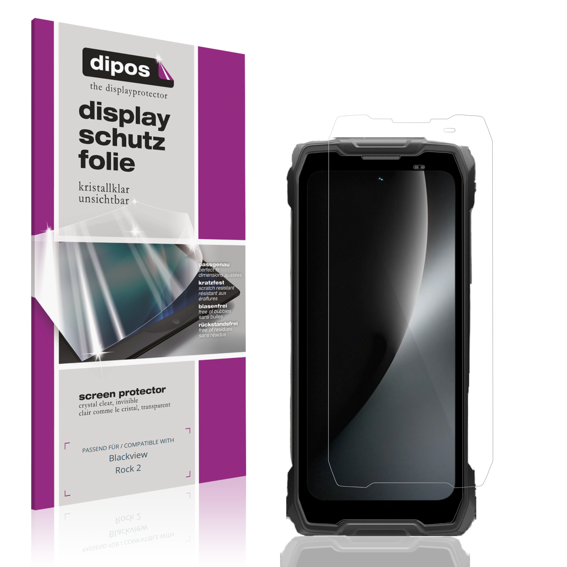 Klare Displayschutzfolie von dipos passend für Blackview Rock 2, präziser Zuschnitt und blasenfrei montiert