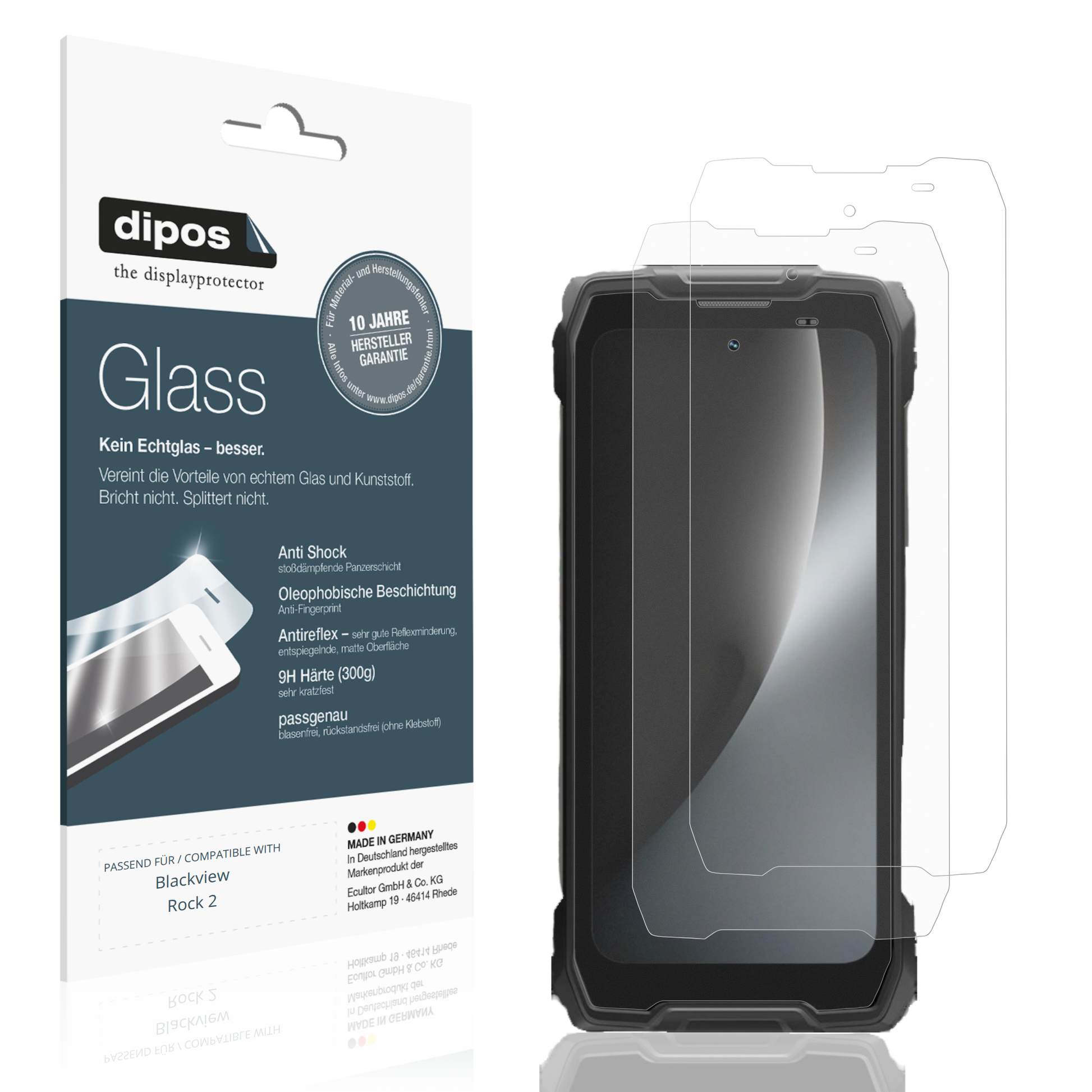 Matte Displayschutzfolie von dipos passend für Blackview Rock 2, 9H kratzfest und blasenfrei montiert