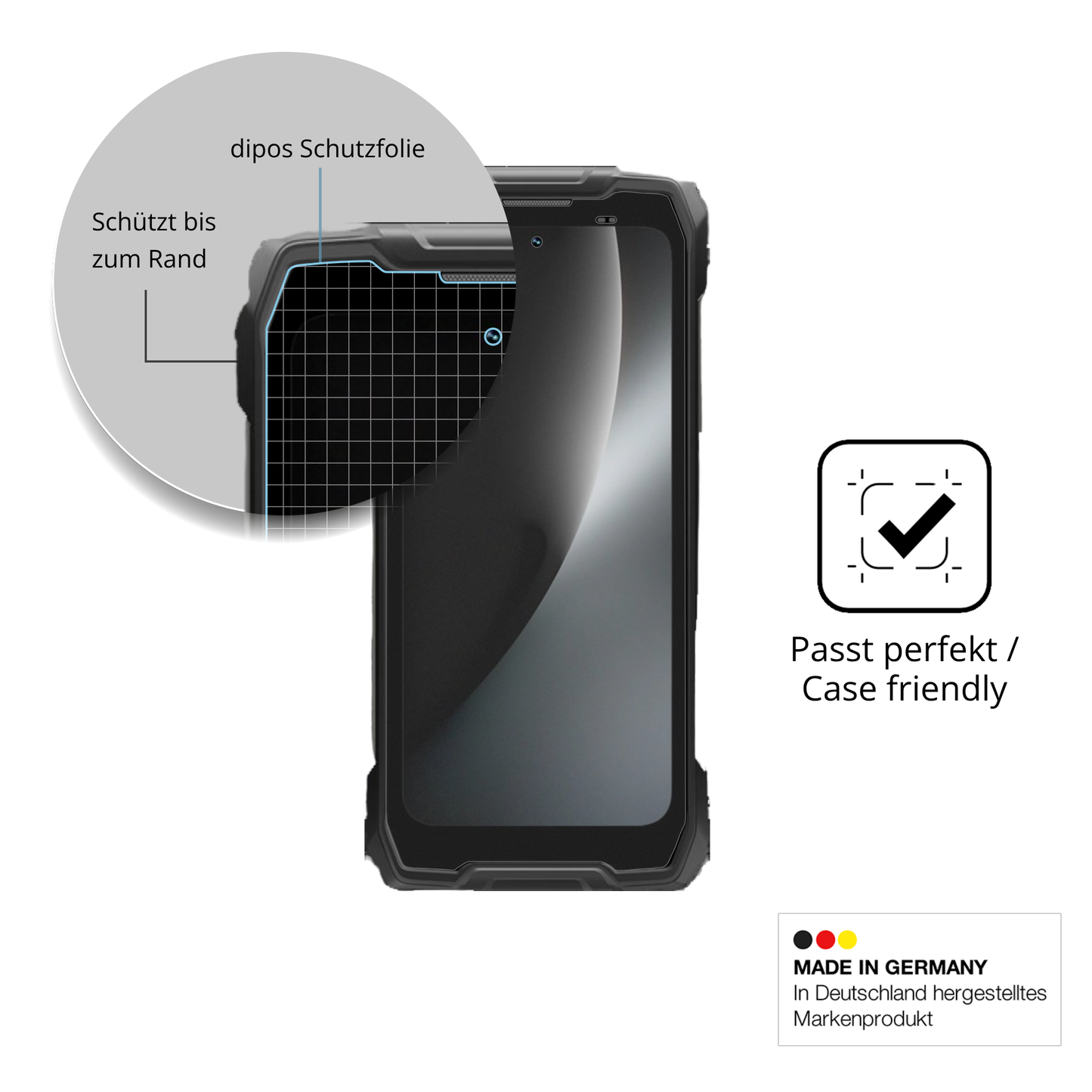 Schutzglasfolie mit optimaler Passform, zur Verwendung mit Hüllen geeignet