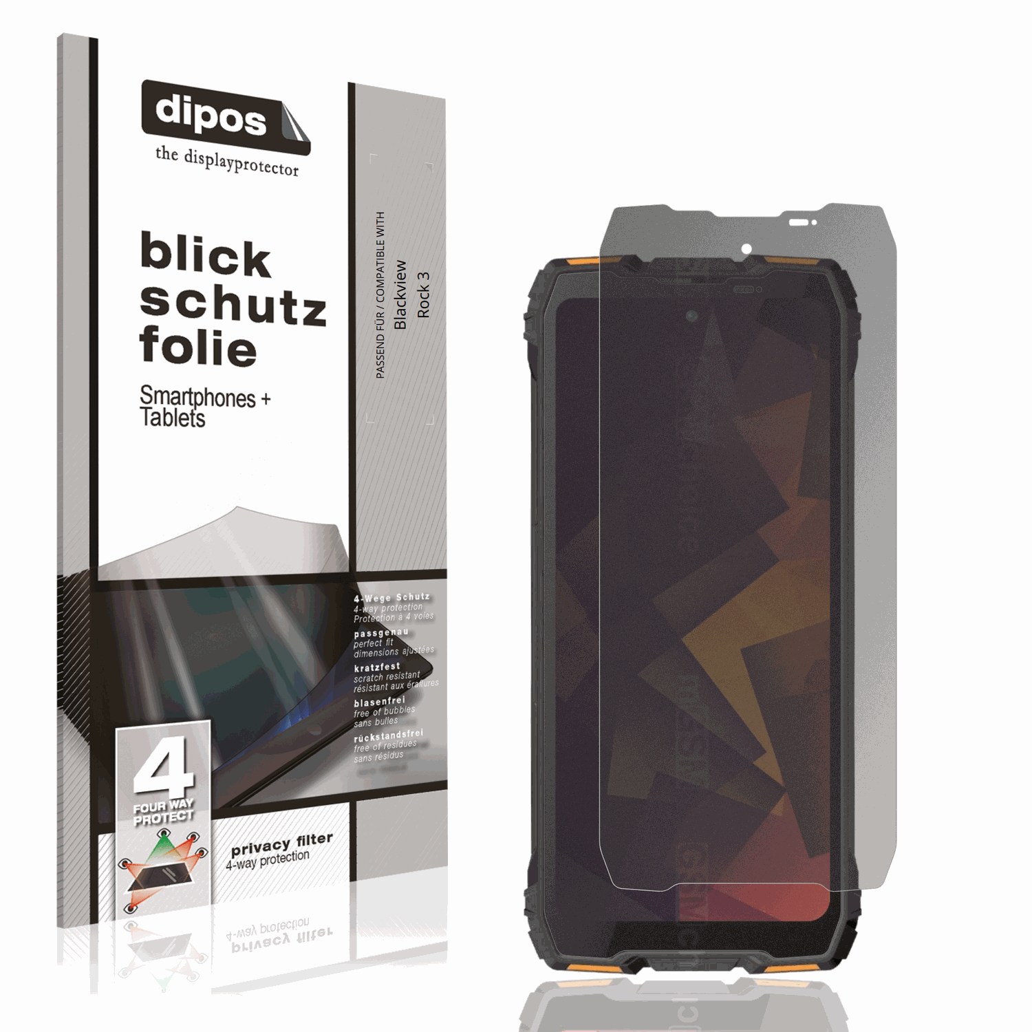 Blickschutzfolie von dipos passend für Blackview Rock 3, präziser Zuschnitt und blasenfrei montiert
