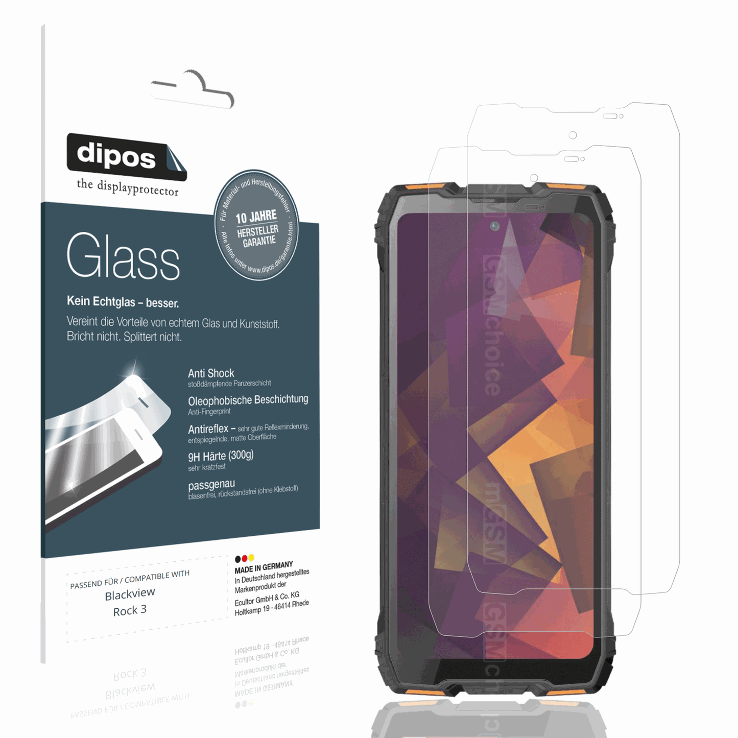 Matte Displayschutzfolie von dipos passend für Blackview Rock 3, 9H kratzfest und blasenfrei montiert