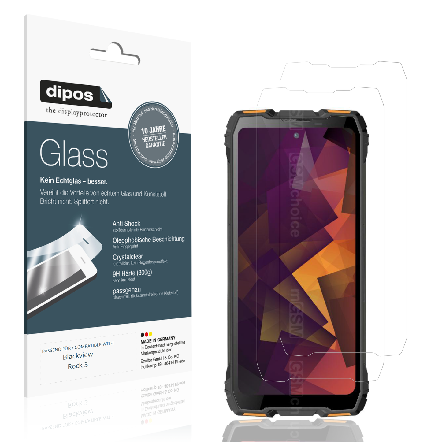 Klare Displayschutzfolie von dipos passend für Blackview Rock 3, 9H kratzfest und blasenfrei montiert