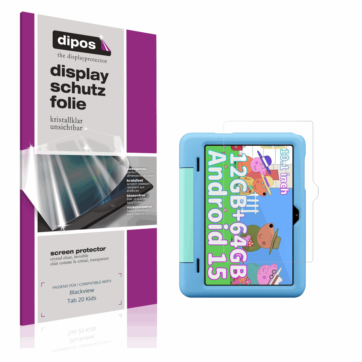 Klare Displayschutzfolie von dipos passend für Blackview Tab 20 Kids, präziser Zuschnitt und blasenfrei montiert