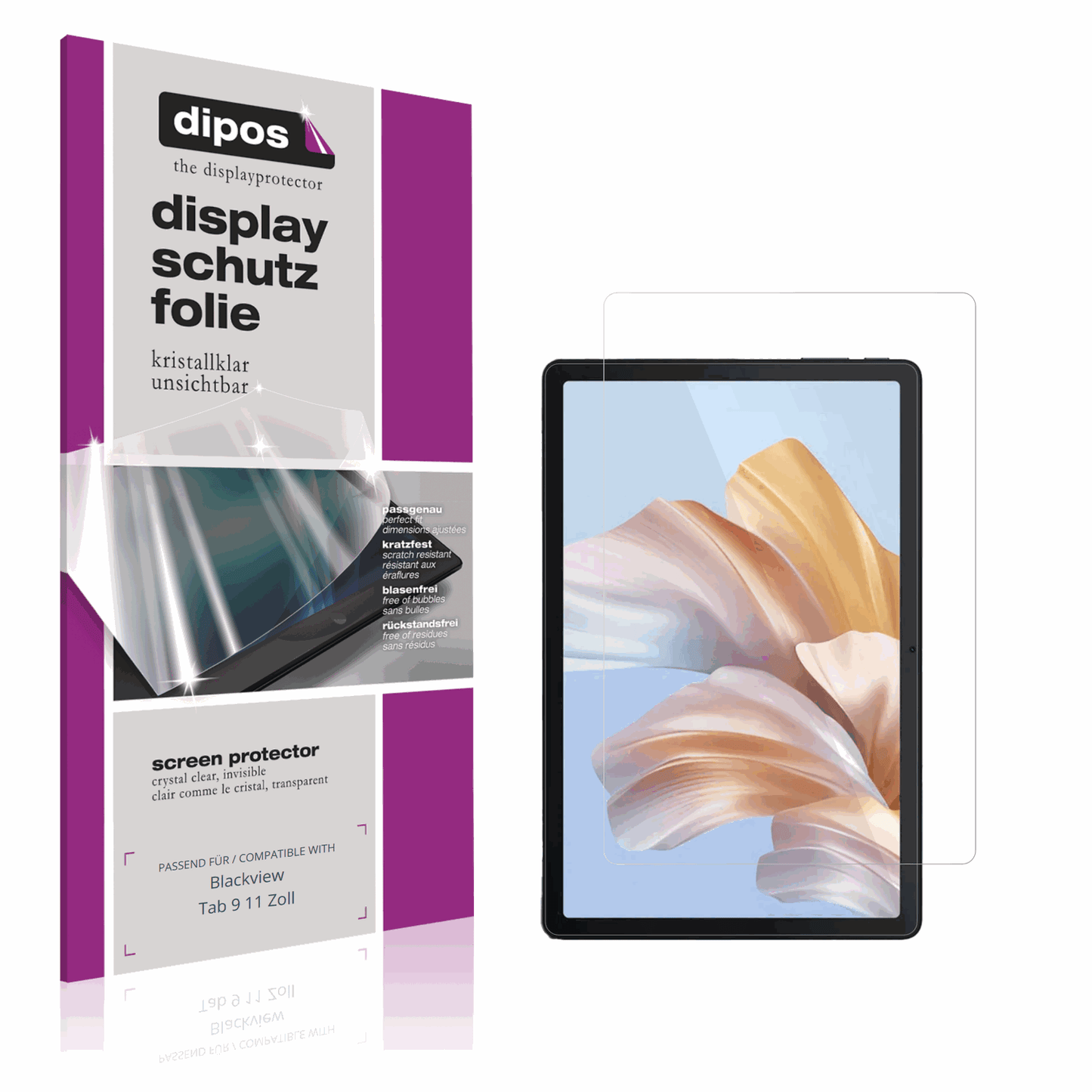 Klare Displayschutzfolie von dipos passend für Blackview Tab 9 11 Zoll, präziser Zuschnitt und blasenfrei montiert