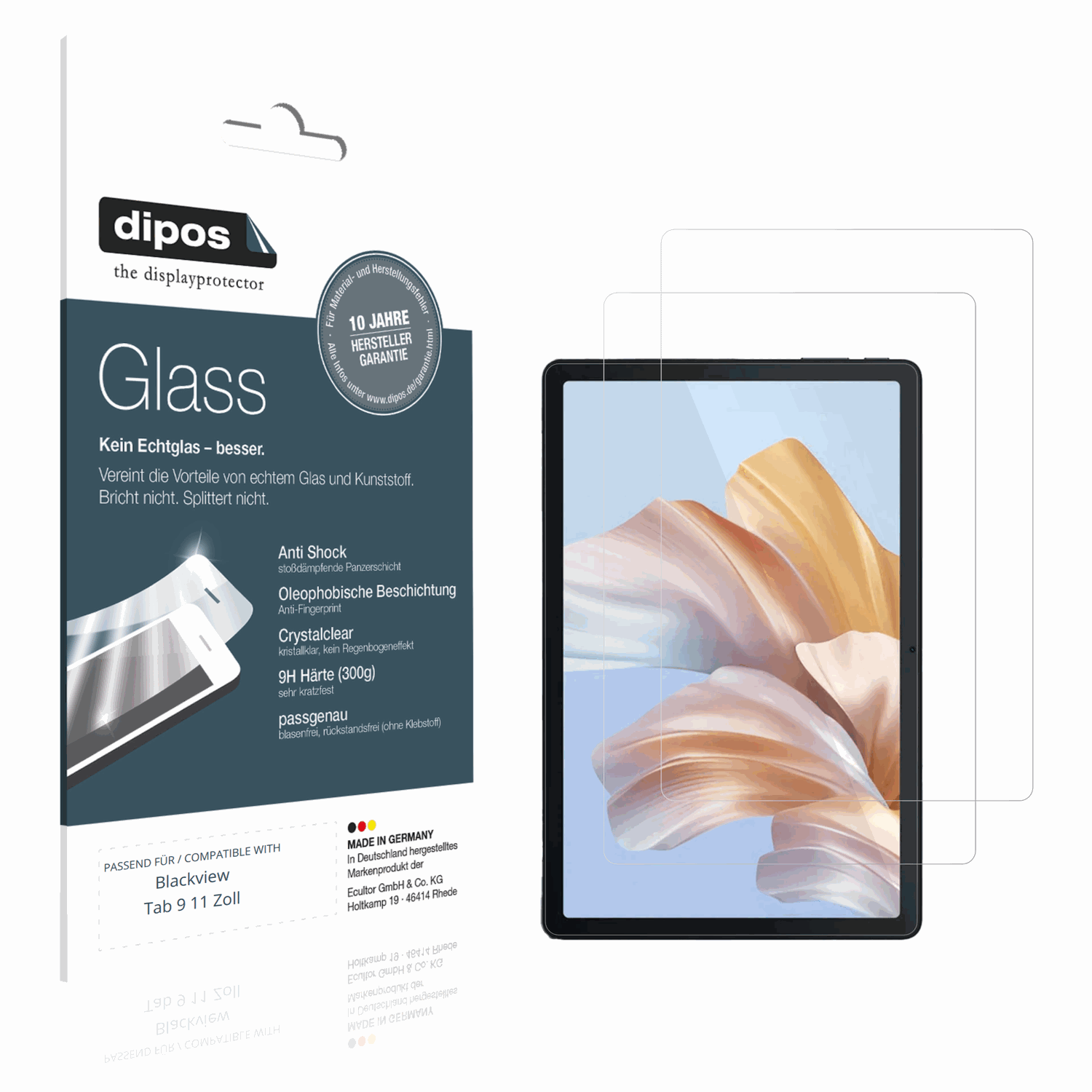 Klare Displayschutzfolie von dipos passend für Blackview Tab 9 11 Zoll, 9H kratzfest und blasenfrei montiert