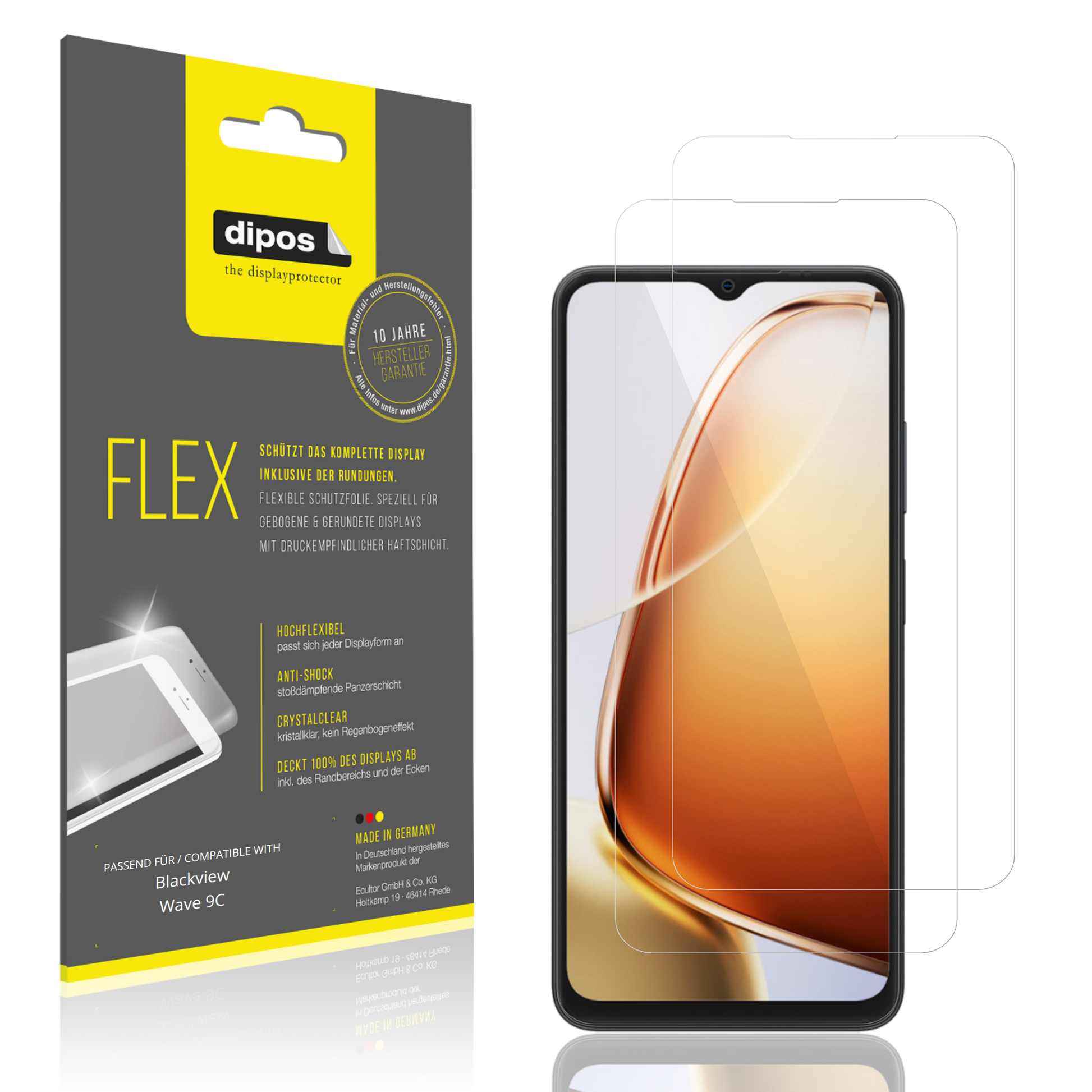 Klare Displayschutzfolie von dipos passend für Blackview Wave 9C, 100% Displayabdeckung und blasenfreie Montage