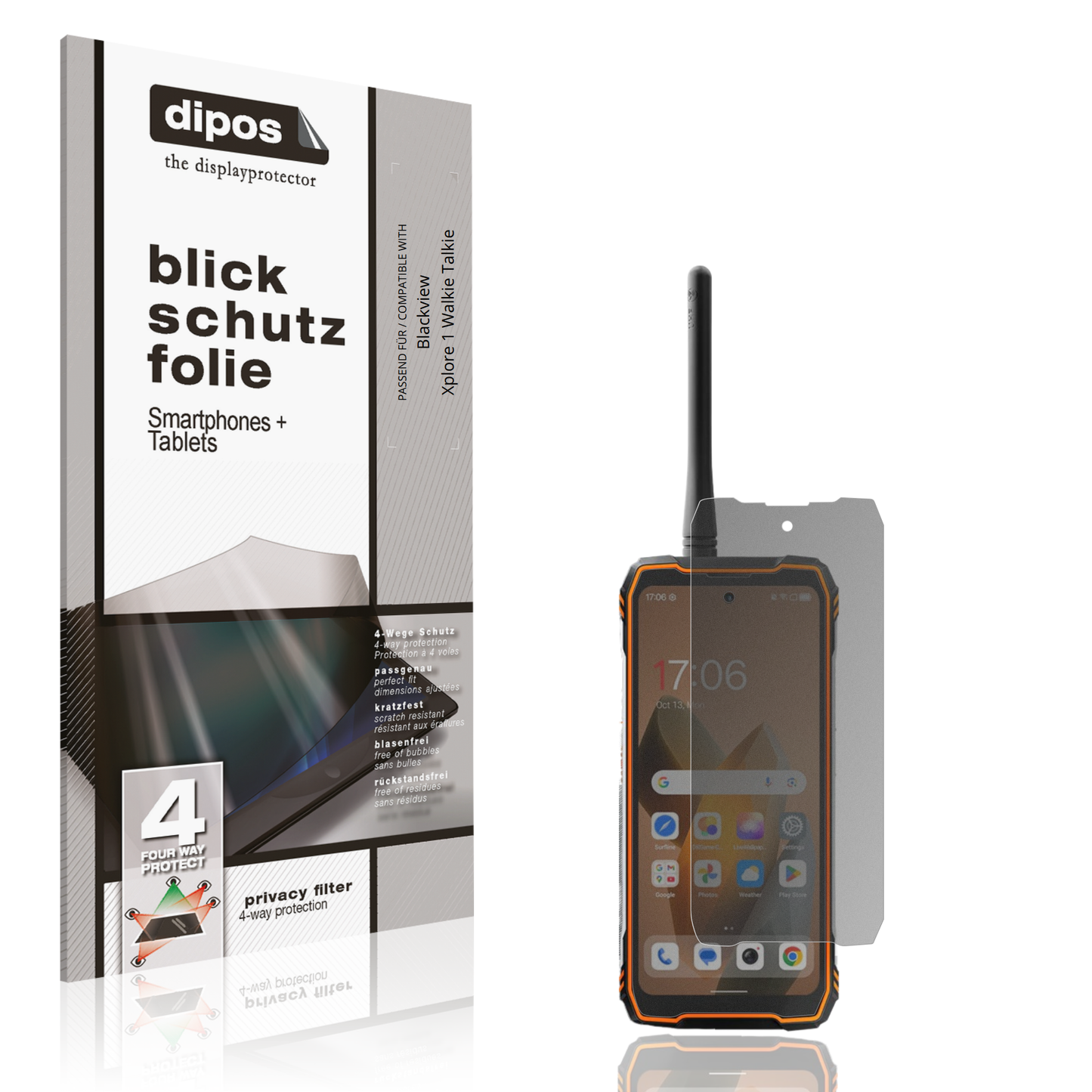 Blickschutzfolie von dipos passend für Blackview Xplore 1 Walkie Talkie, präziser Zuschnitt und blasenfrei montiert