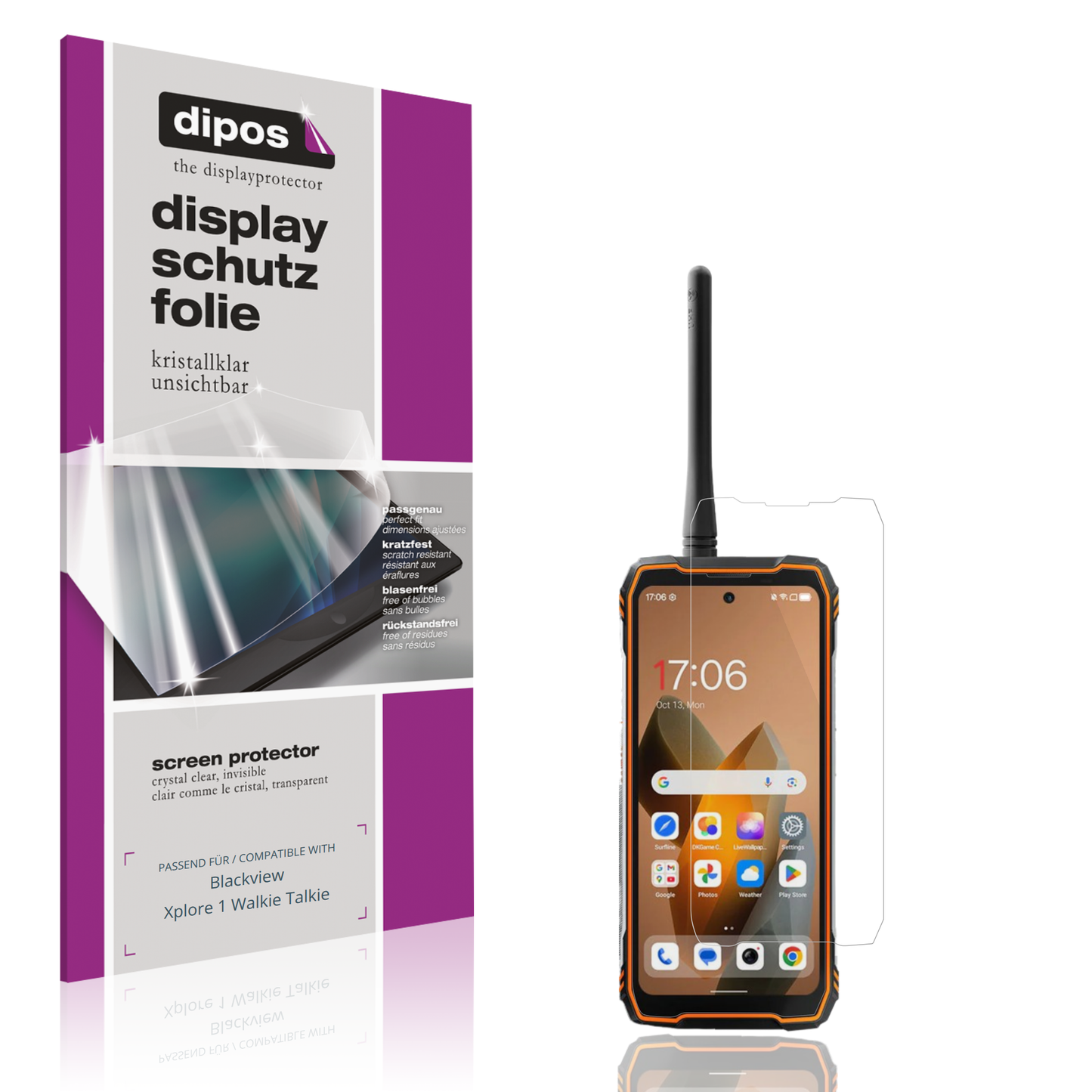 Klare Displayschutzfolie von dipos passend für Blackview Xplore 1 Walkie Talkie, präziser Zuschnitt und blasenfrei montiert