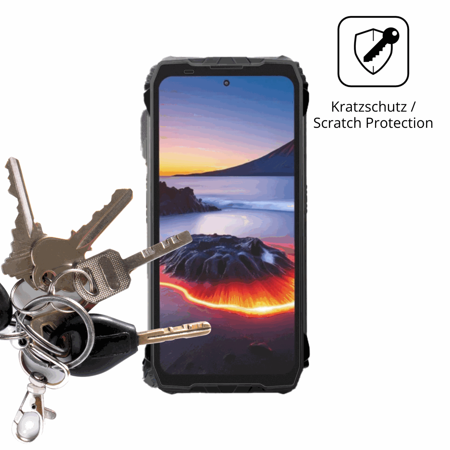 Schutz gegen Kratzer auf dem Blackview Xplore 2 5G Glas durch Schlüssel oder Ähnliches