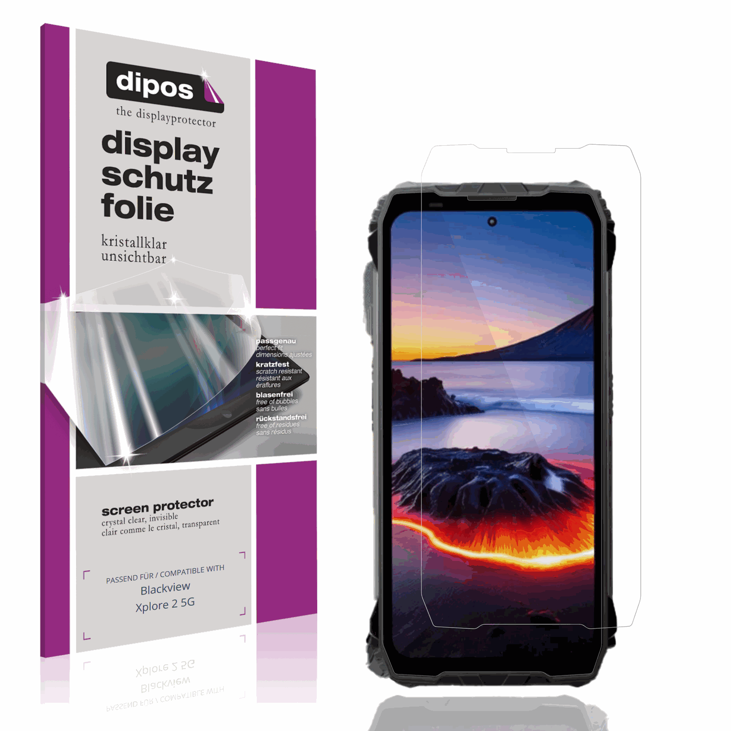 Klare Displayschutzfolie von dipos passend für Blackview Xplore 2 5G, präziser Zuschnitt und blasenfrei montiert